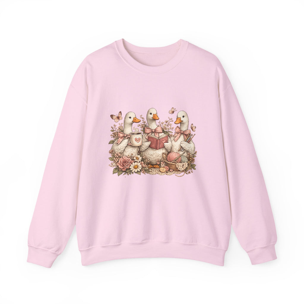 Vintage Geese Crewneck Sweatshirt — Books, Coffee & Crochet Cozy Design