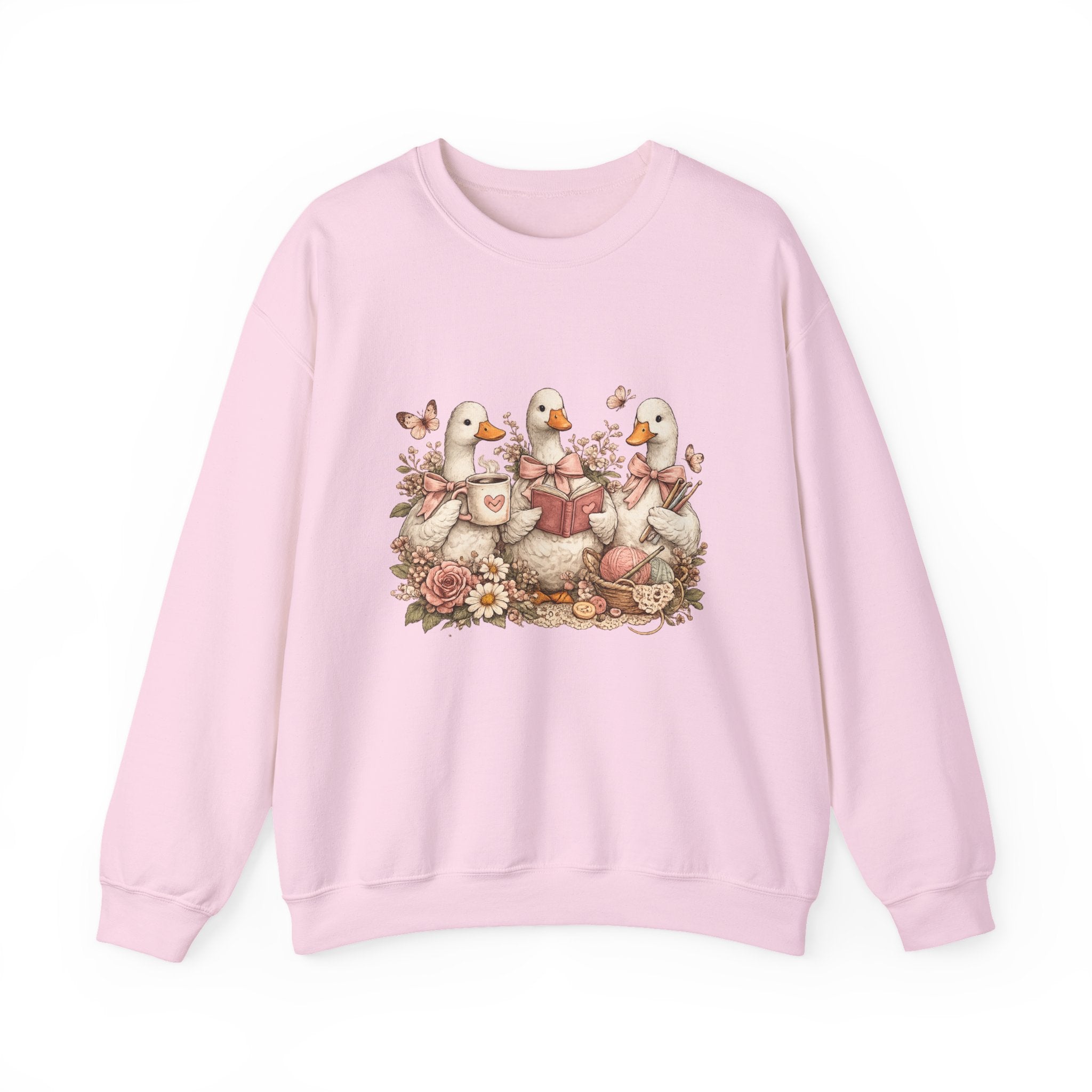 Vintage Geese Crewneck Sweatshirt — Books, Coffee & Crochet Cozy Design