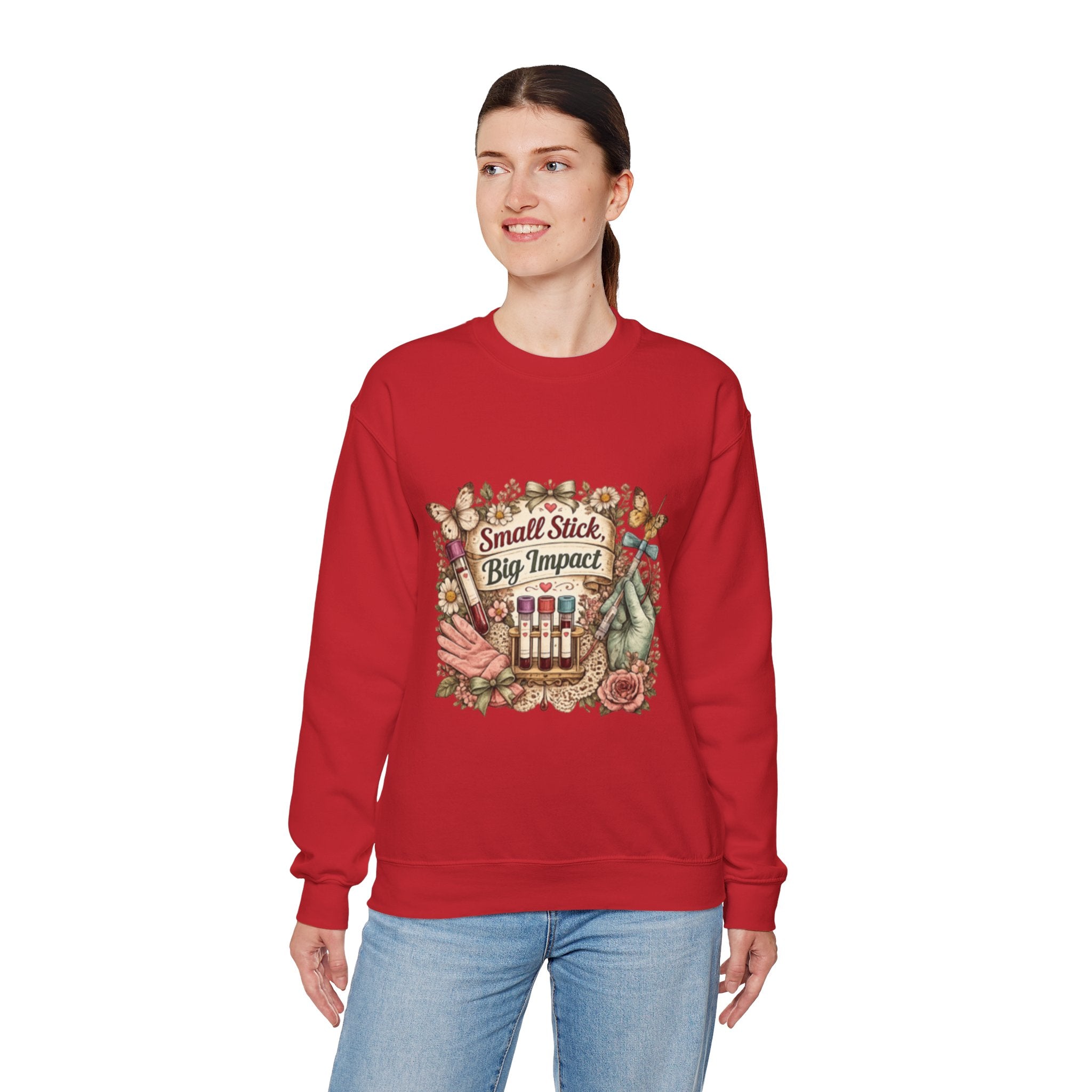 Phlebotomy Crewneck Sweatshirt — "Small Stick, Big Impact"