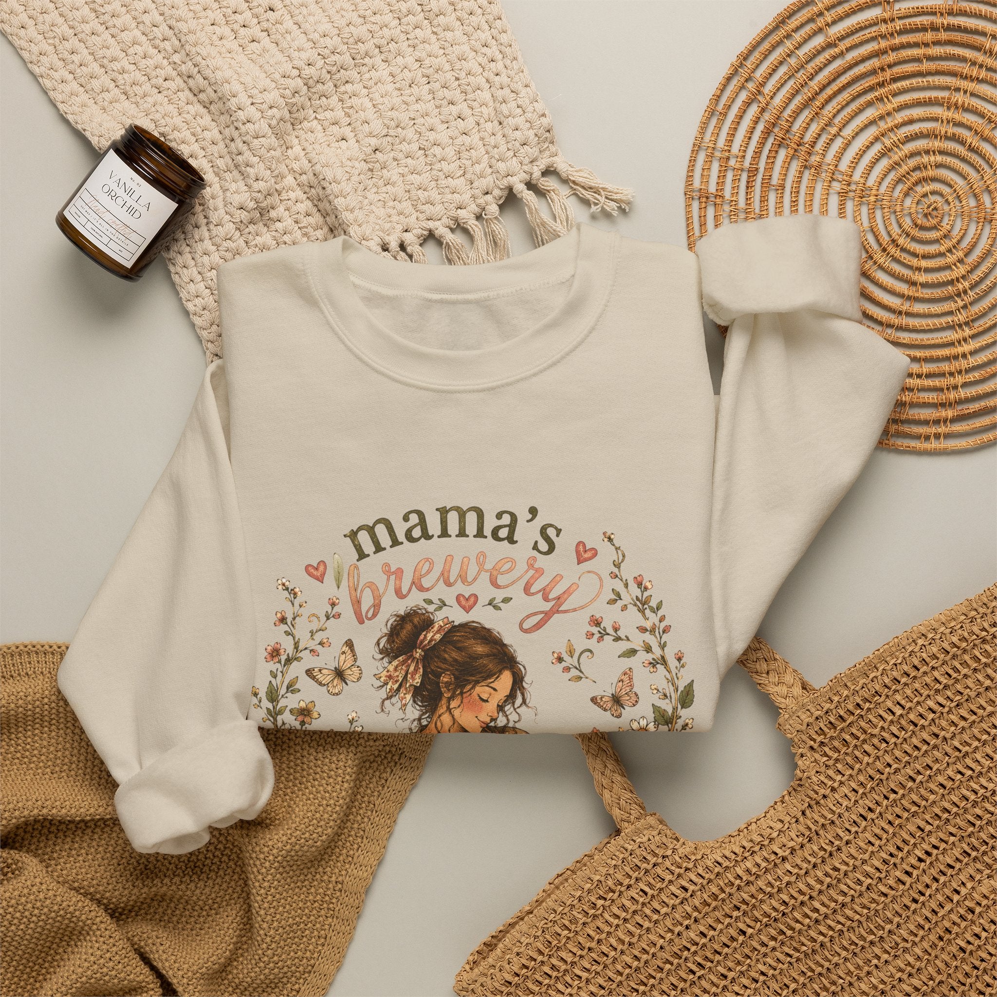 Mama's Brewery Open 24/7 Floral Cottagecore Sweatshirt — Lactating Moms Crewneck