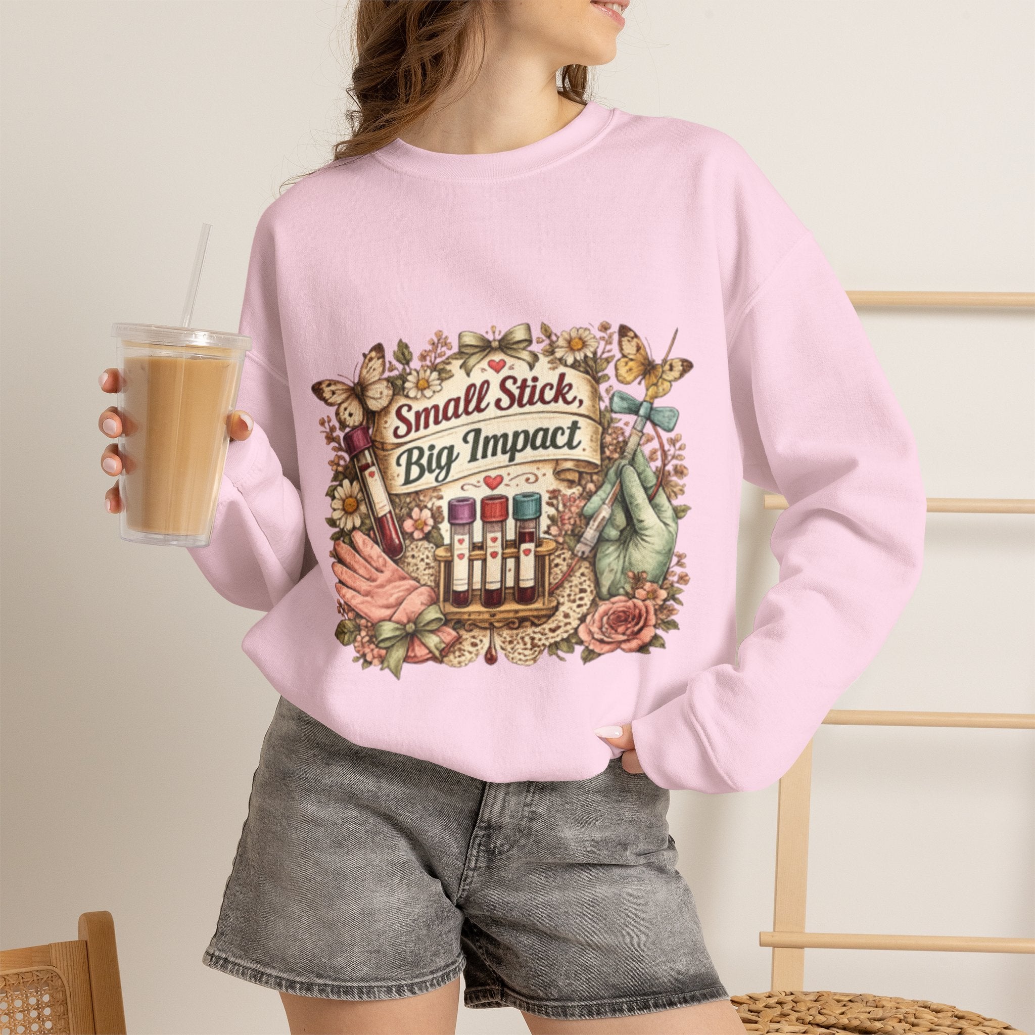 Phlebotomy Crewneck Sweatshirt — "Small Stick, Big Impact"