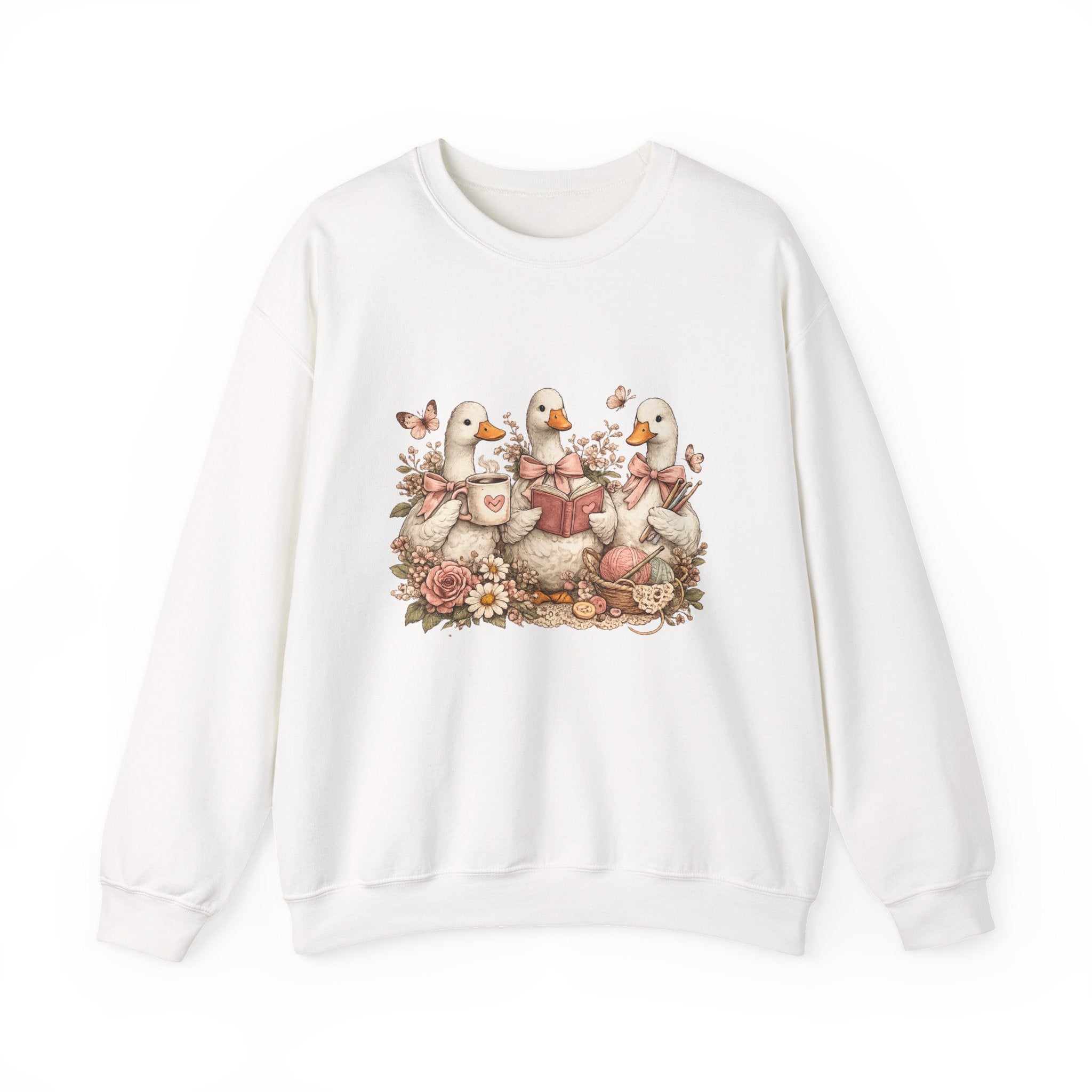 Vintage Geese Crewneck Sweatshirt — Books, Coffee & Crochet Cozy Design