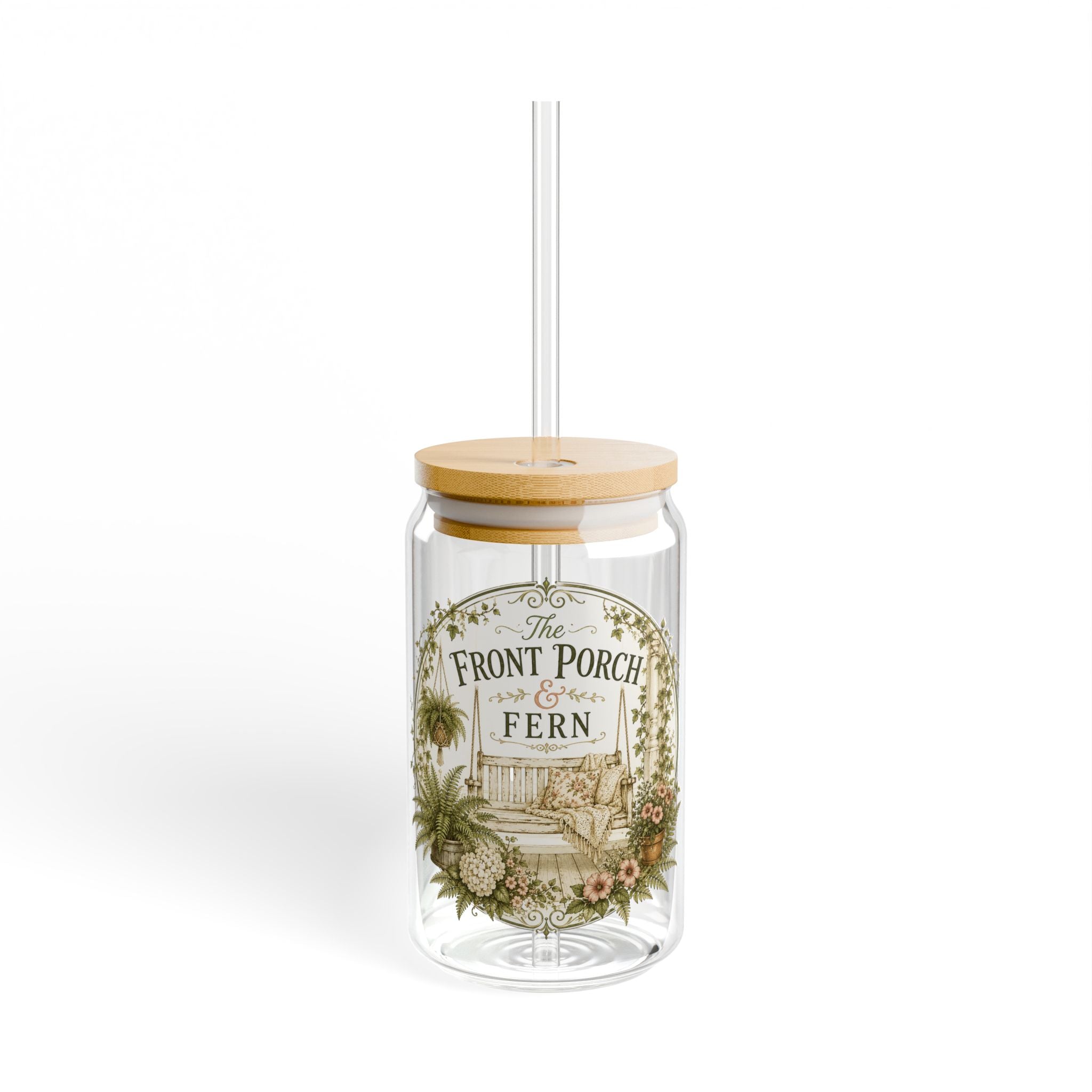 Front Porch and Fern 16oz Sipper Glass with Lid & Straw