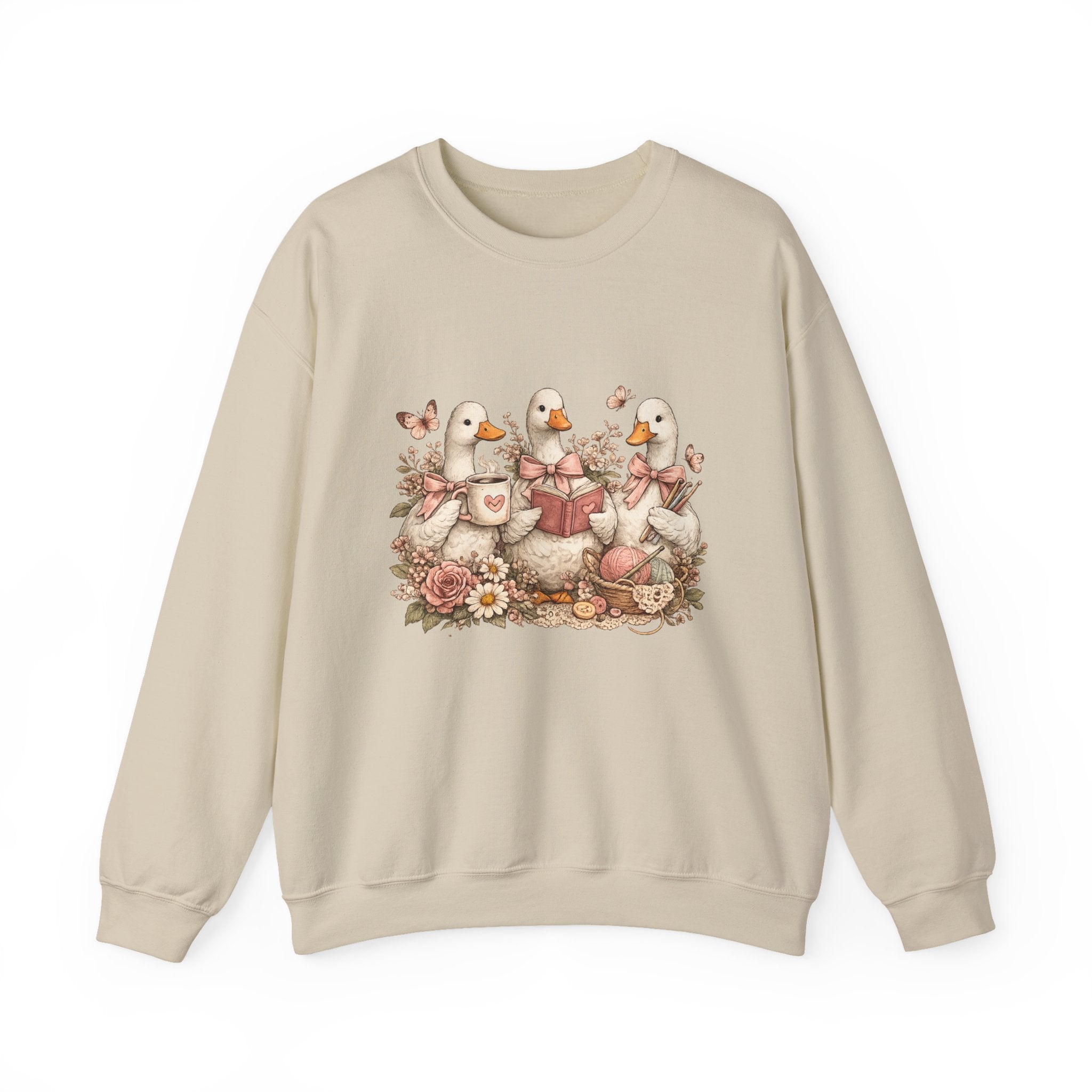 Vintage Geese Crewneck Sweatshirt — Books, Coffee & Crochet Cozy Design