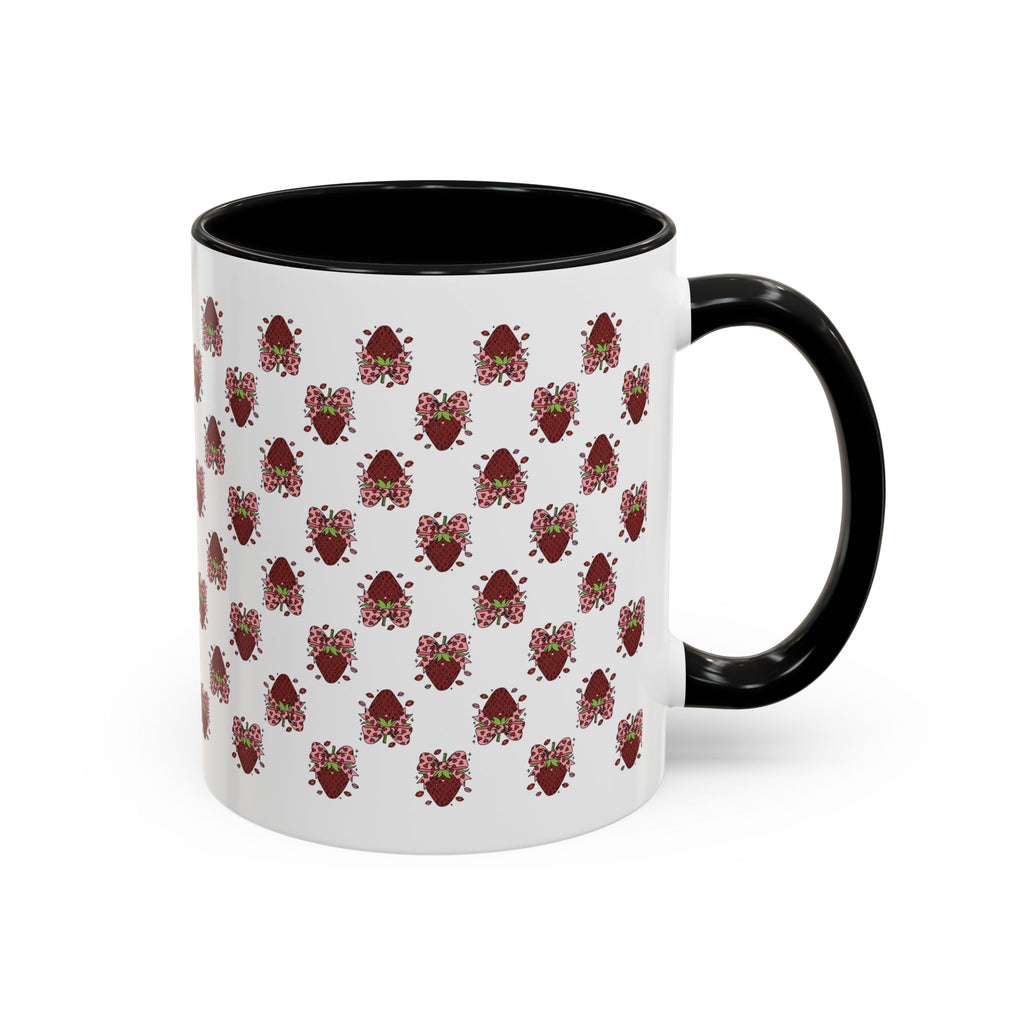 Strawberry Kiss Accent Coffee Mug — Cute Strawberry with Bow & Kiss Lips (11oz)