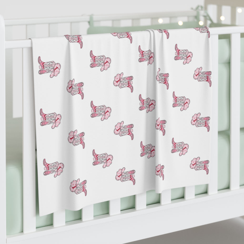 Pink Cowboy Hat & Boots Baby Swaddle Blanket