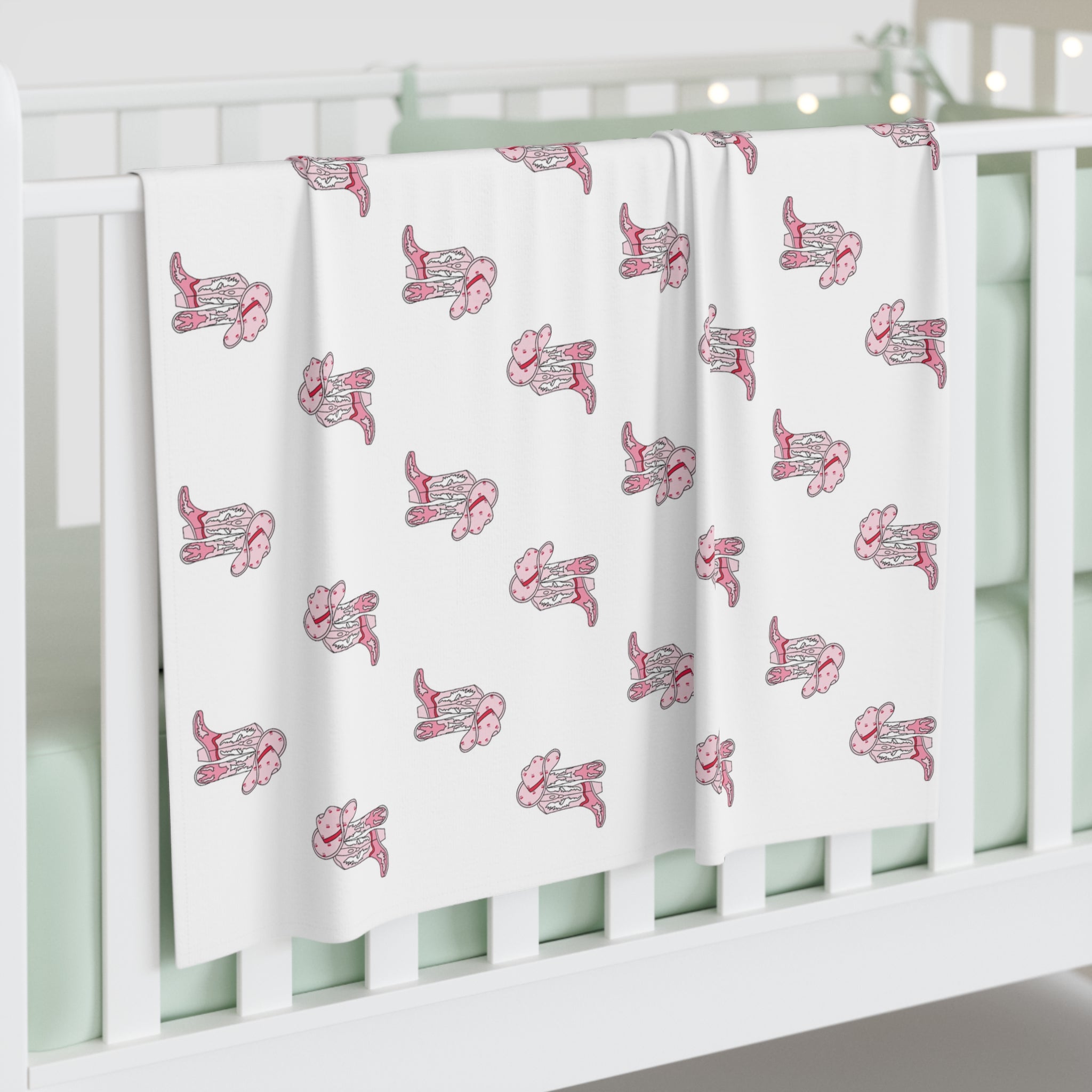 Pink Cowboy Hat & Boots Baby Swaddle Blanket