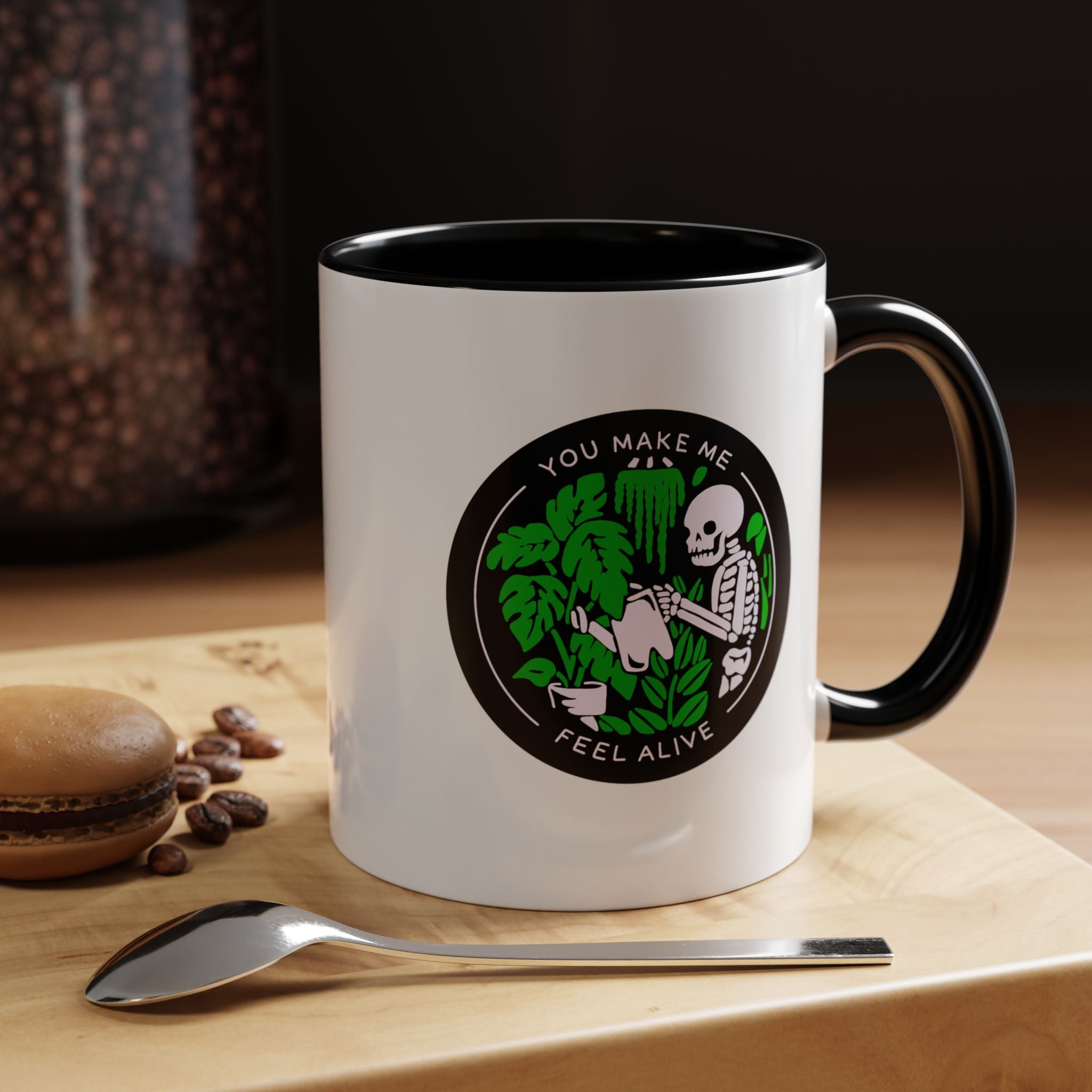 You Make Me Feel Alive Skeleton Watering Plants Accent Coffee Mug