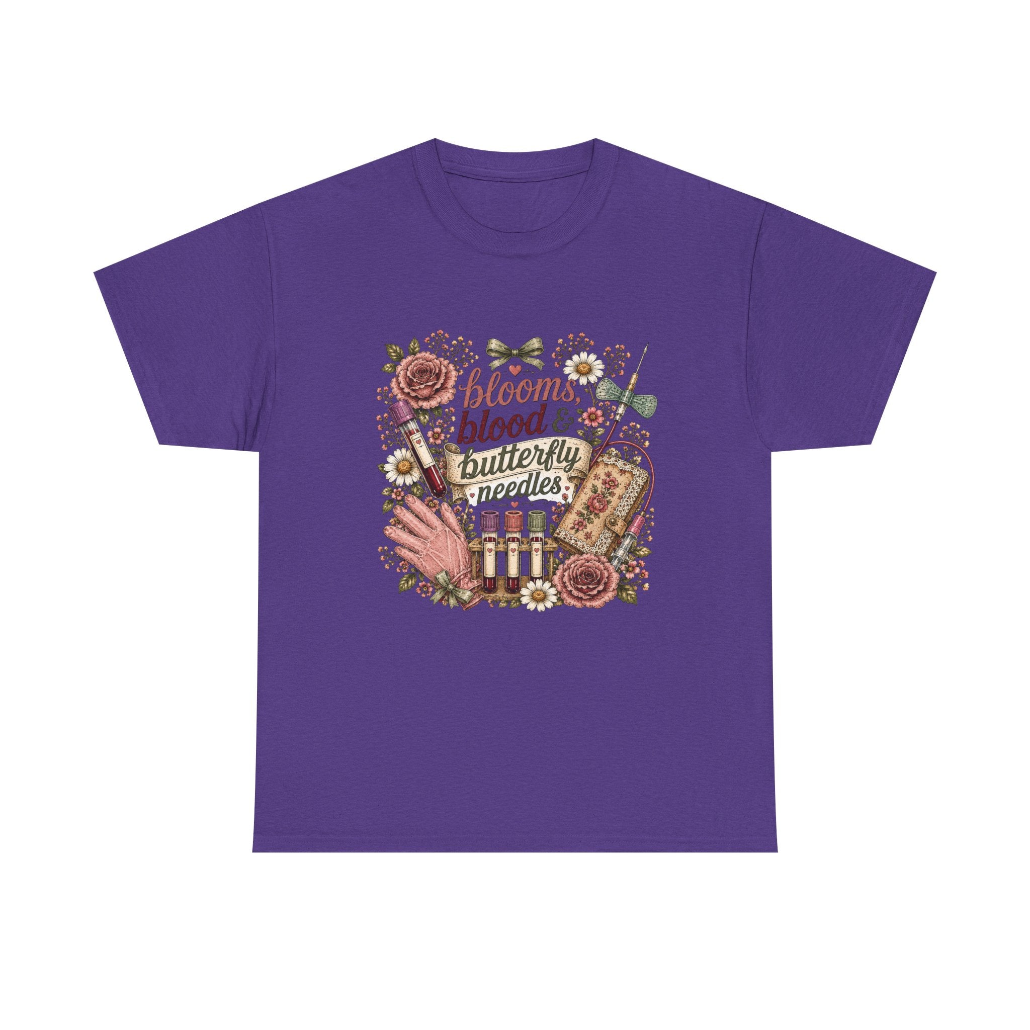 Cottagecore Phlebotomy T-Shirt — "Blooms, Blood, and Butterfly Needles"