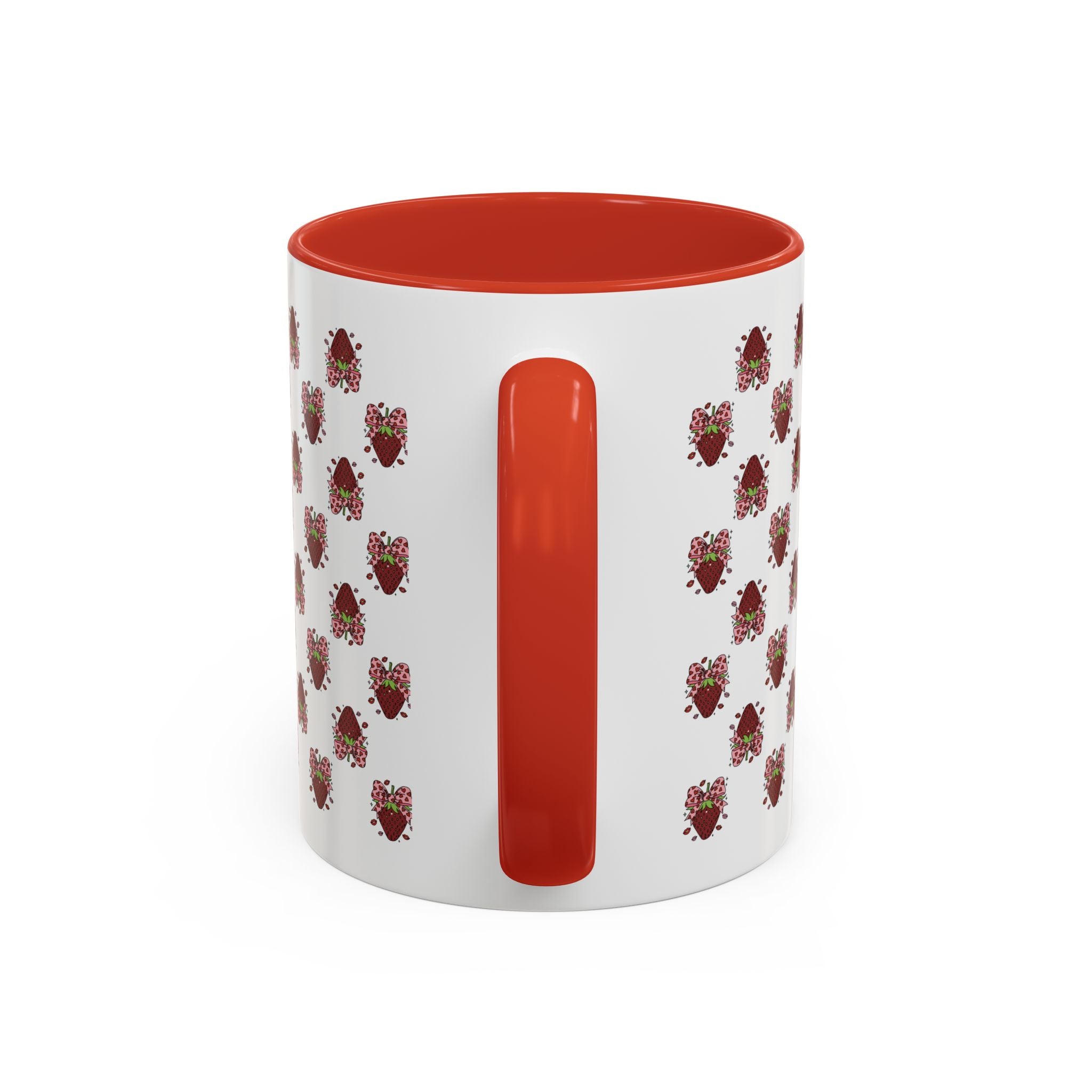 Strawberry Kiss Accent Coffee Mug — Cute Strawberry with Bow & Kiss Lips (11oz)