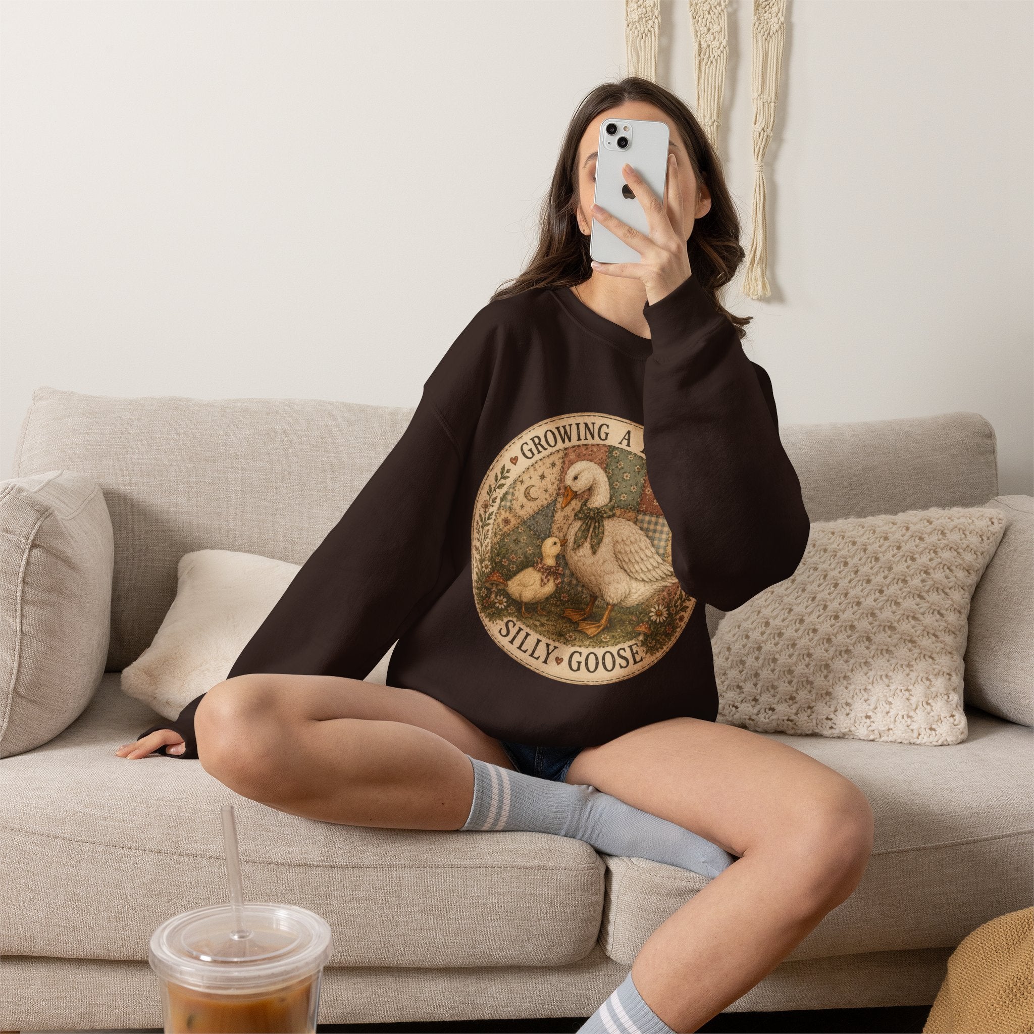 Expectant Mother Crewneck — Vintage Quilted Goose ‘Growing a Silly Little Goose’