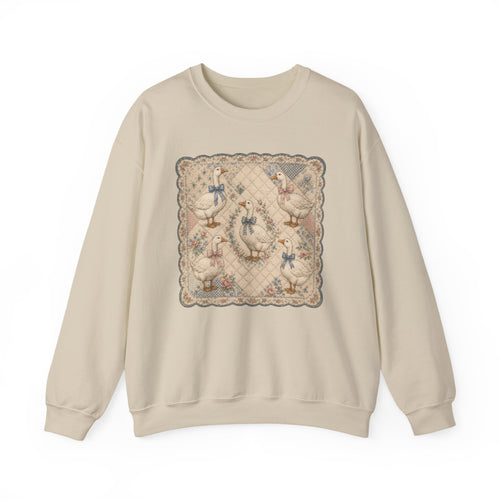 Grannycore Vintage Geese Quilt Crewneck Sweatshirt