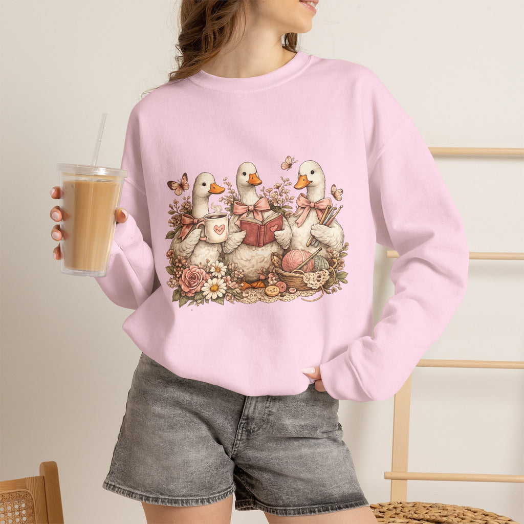 Vintage Geese Crewneck Sweatshirt — Books, Coffee & Crochet Cozy Design