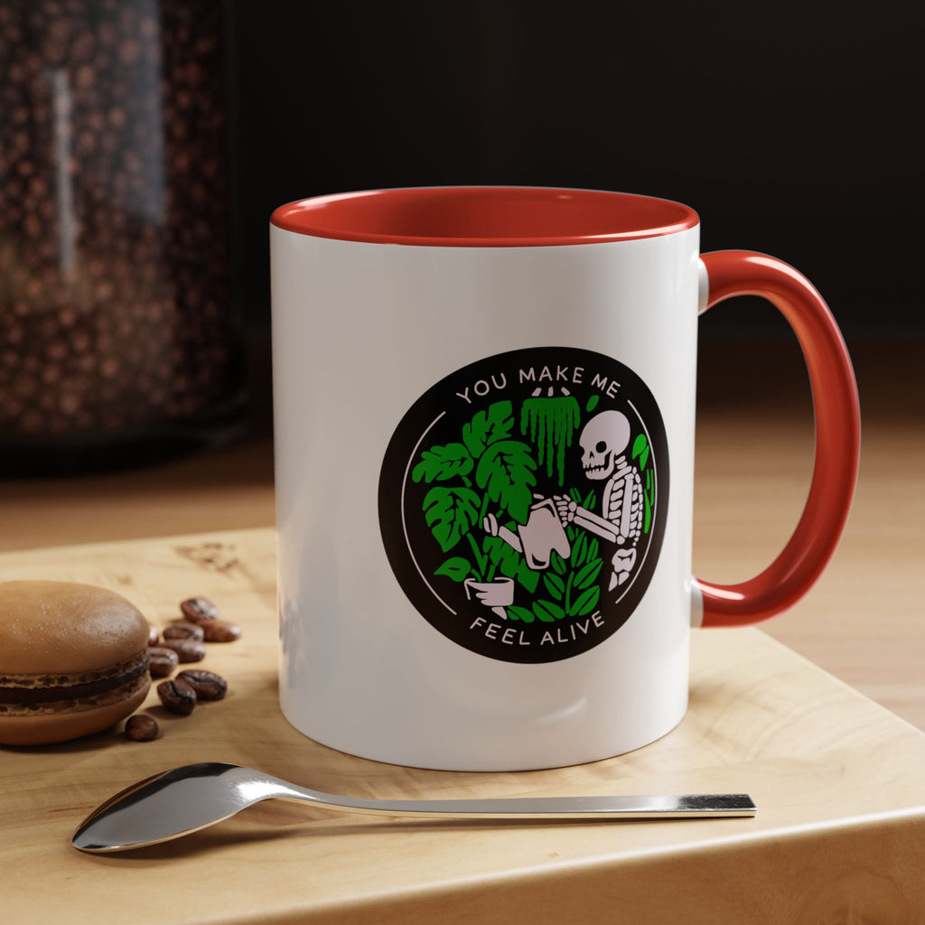 You Make Me Feel Alive Skeleton Watering Plants Accent Coffee Mug