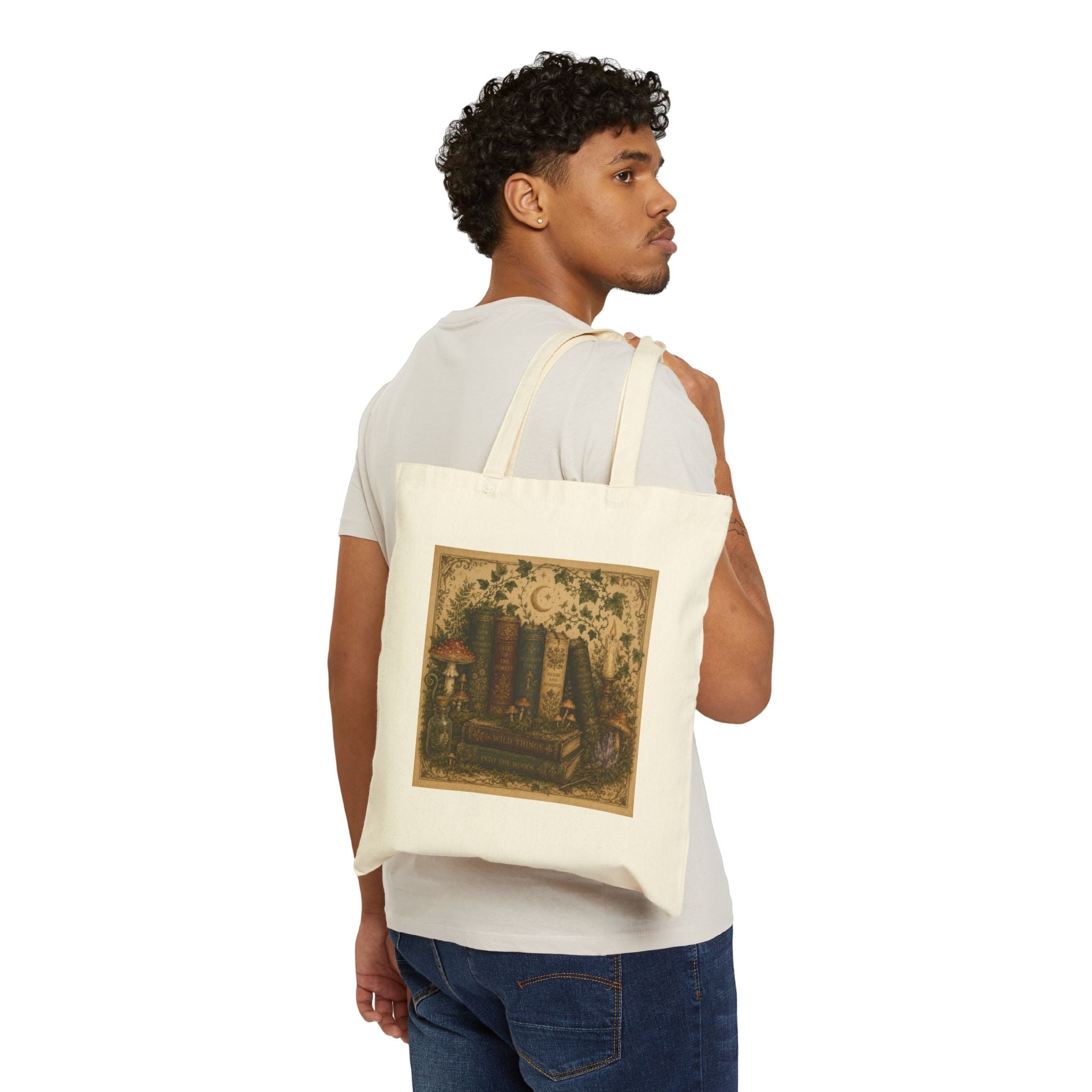 Mystical Books-Cotton Canvas Tote Bag