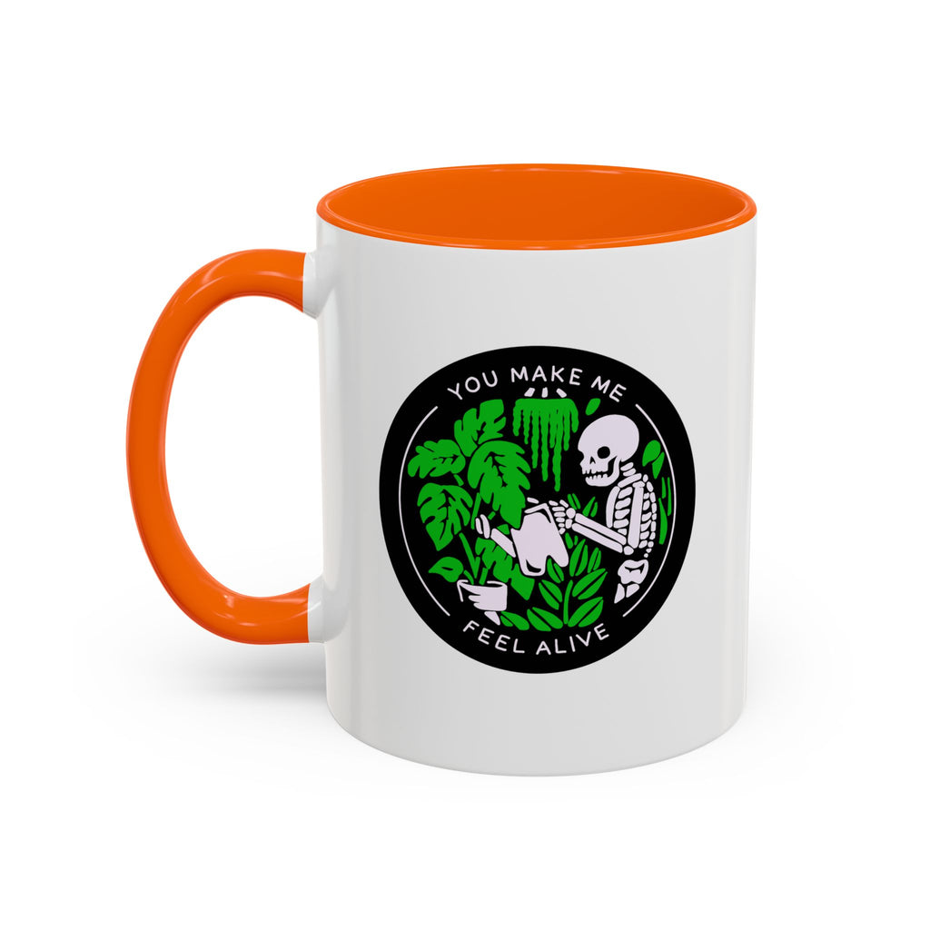You Make Me Feel Alive Skeleton Watering Plants Accent Coffee Mug