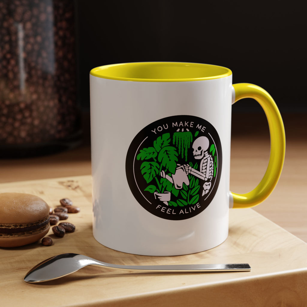 You Make Me Feel Alive Skeleton Watering Plants Accent Coffee Mug