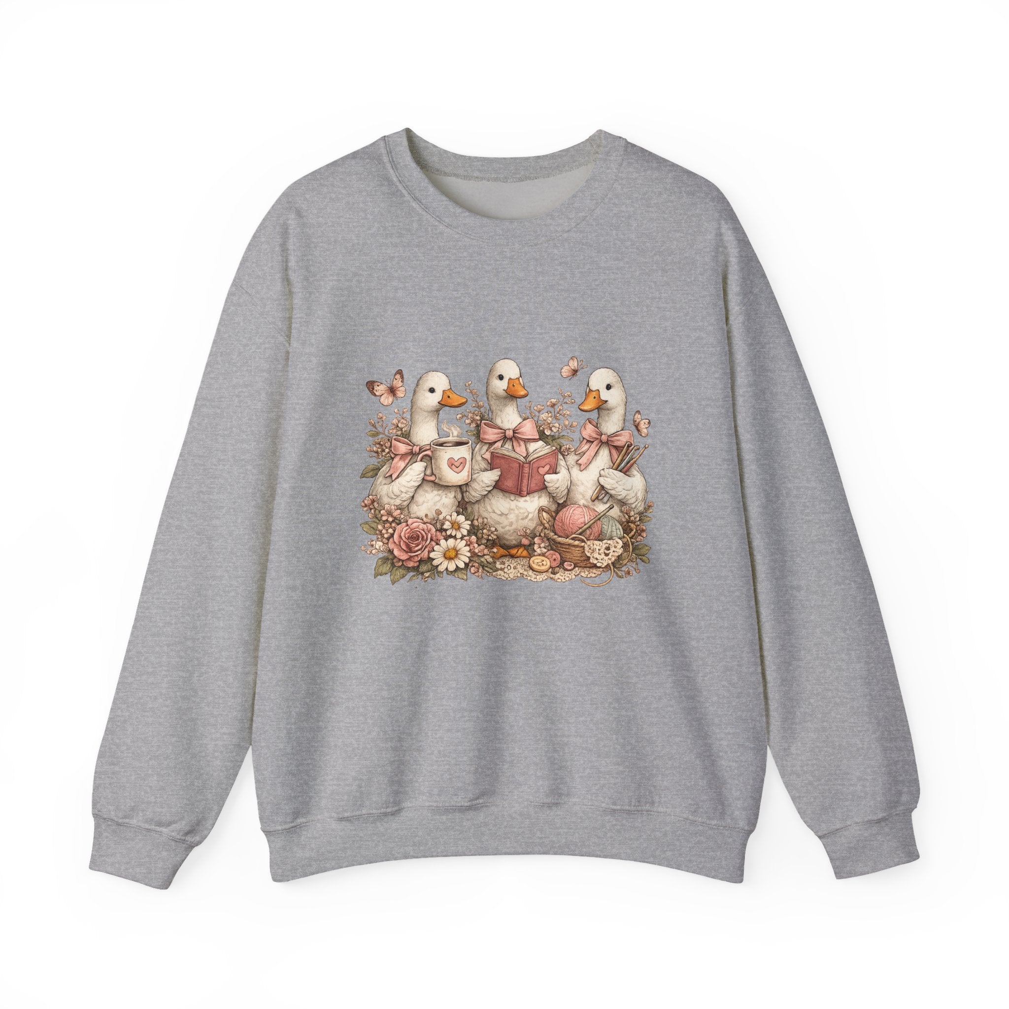 Vintage Geese Crewneck Sweatshirt — Books, Coffee & Crochet Cozy Design