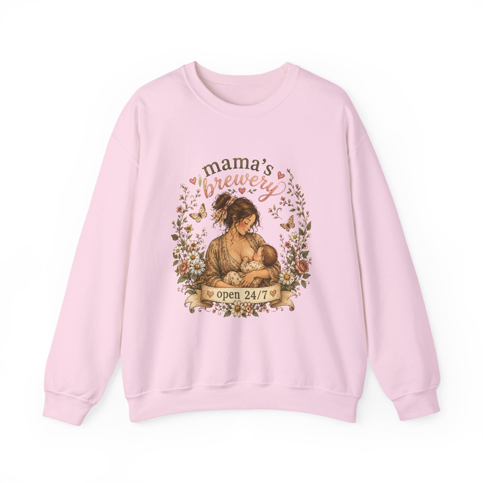 Mama's Brewery Open 24/7 Floral Cottagecore Sweatshirt — Lactating Moms Crewneck