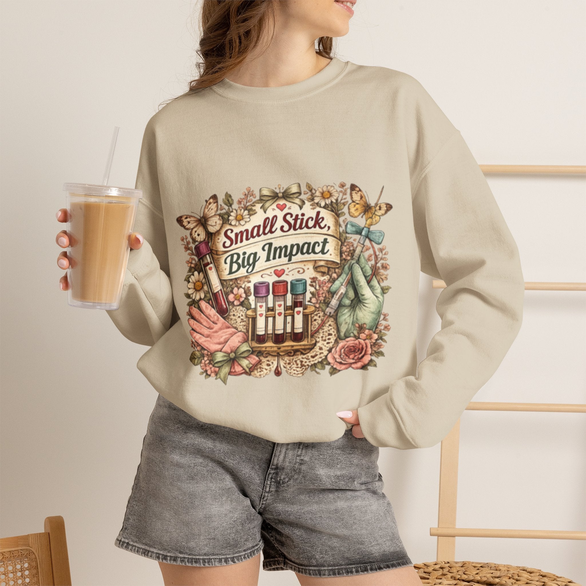 Phlebotomy Crewneck Sweatshirt — "Small Stick, Big Impact"