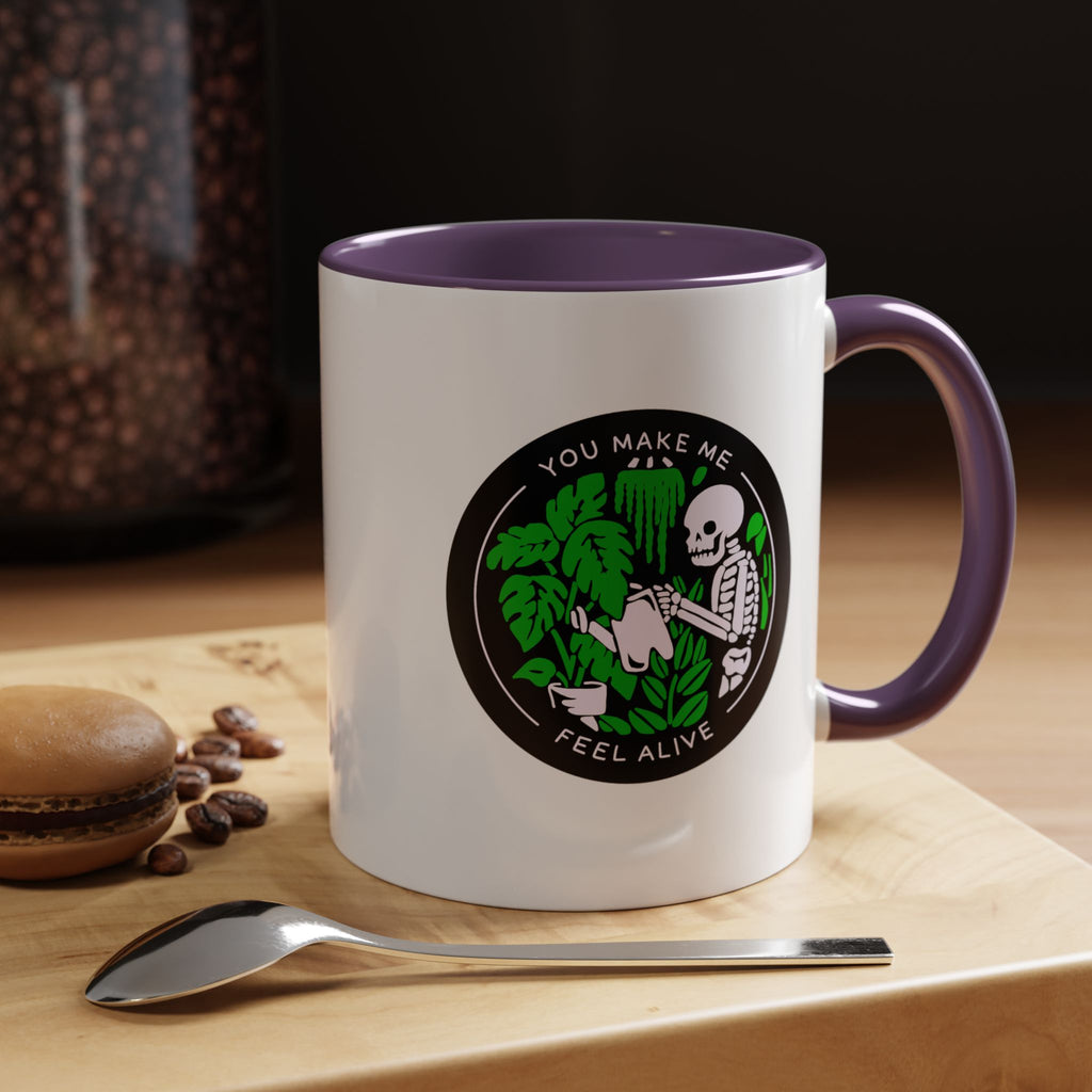 You Make Me Feel Alive Skeleton Watering Plants Accent Coffee Mug