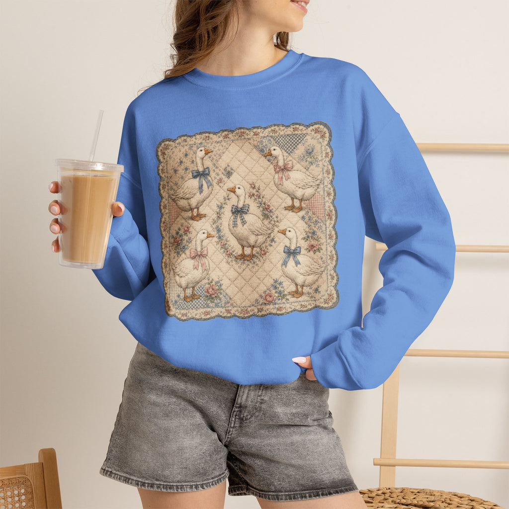 Grannycore Vintage Geese Quilt Crewneck Sweatshirt