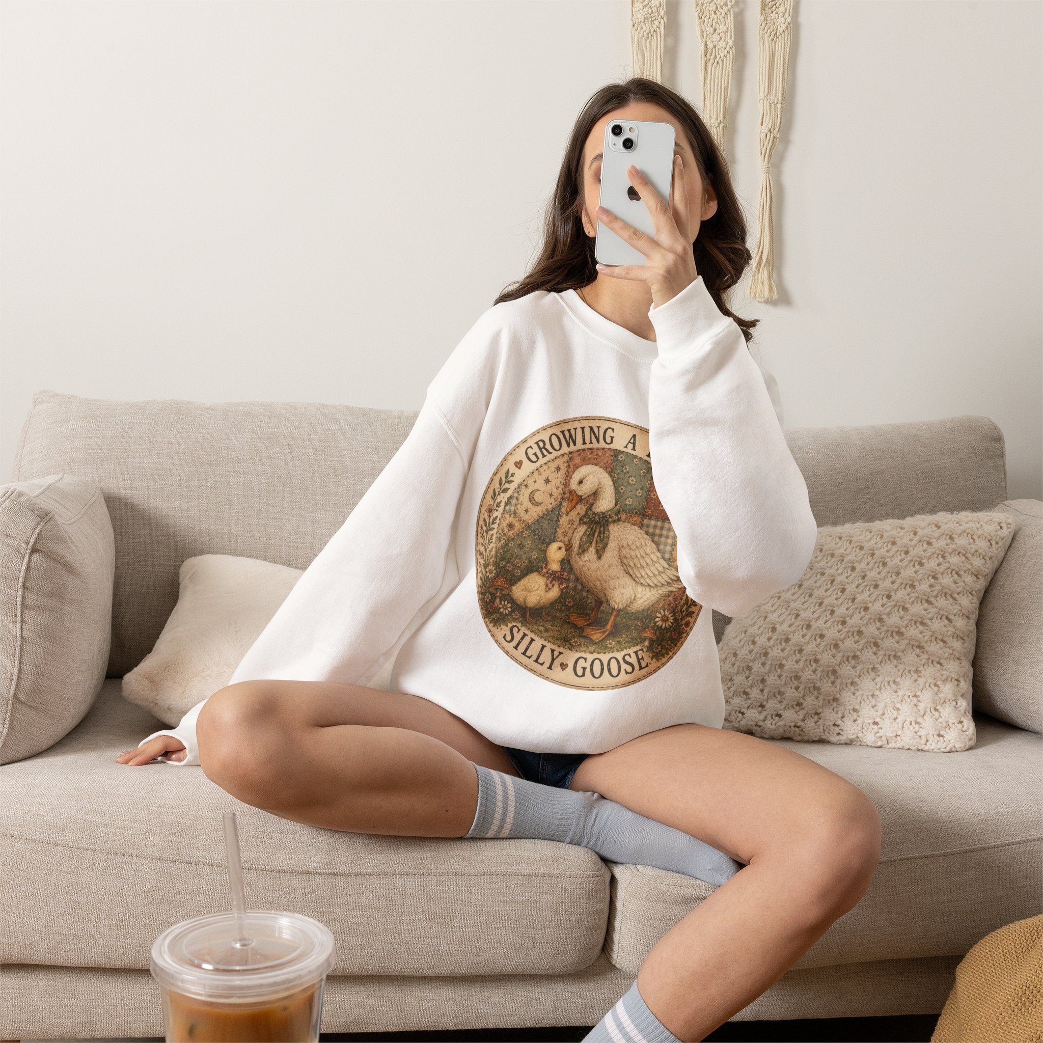 Expectant Mother Crewneck — Vintage Quilted Goose ‘Growing a Silly Little Goose’