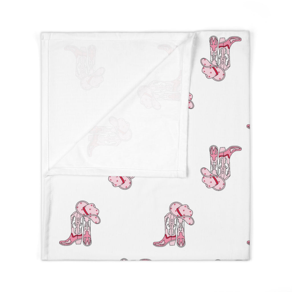 Pink Cowboy Hat & Boots Baby Swaddle Blanket