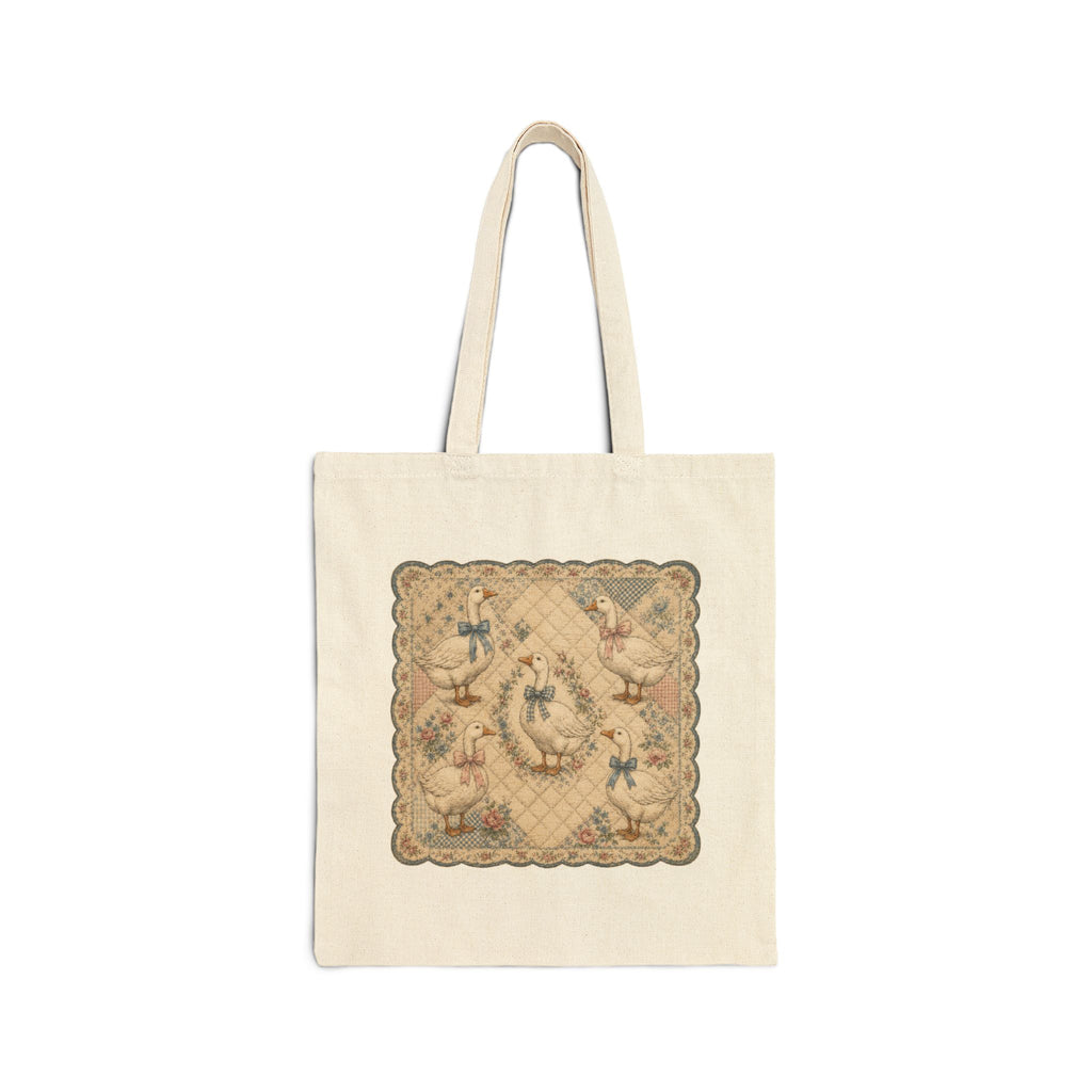 Vintage Geese Quilted Cotton Canvas Tote Bag