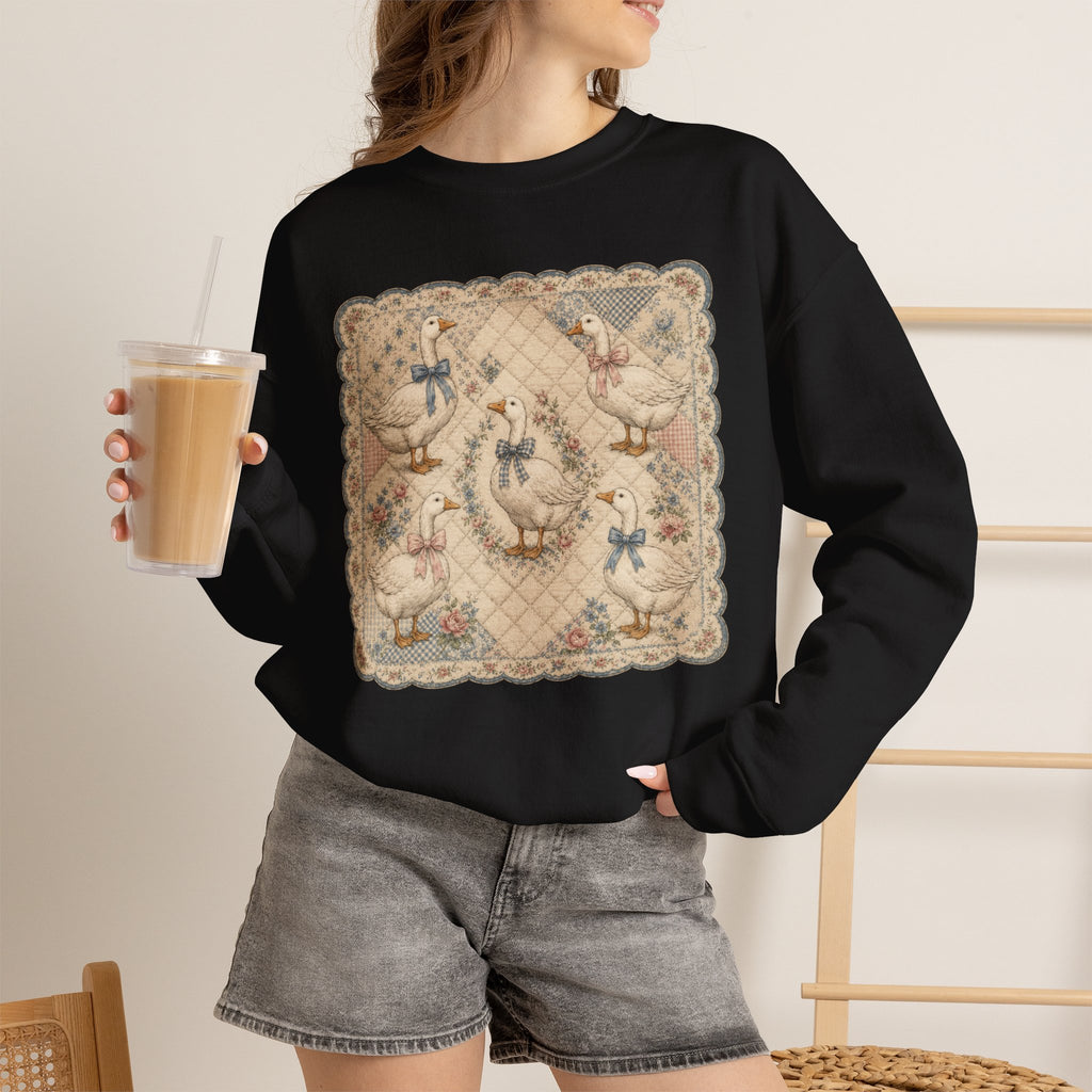Grannycore Vintage Geese Quilt Crewneck Sweatshirt