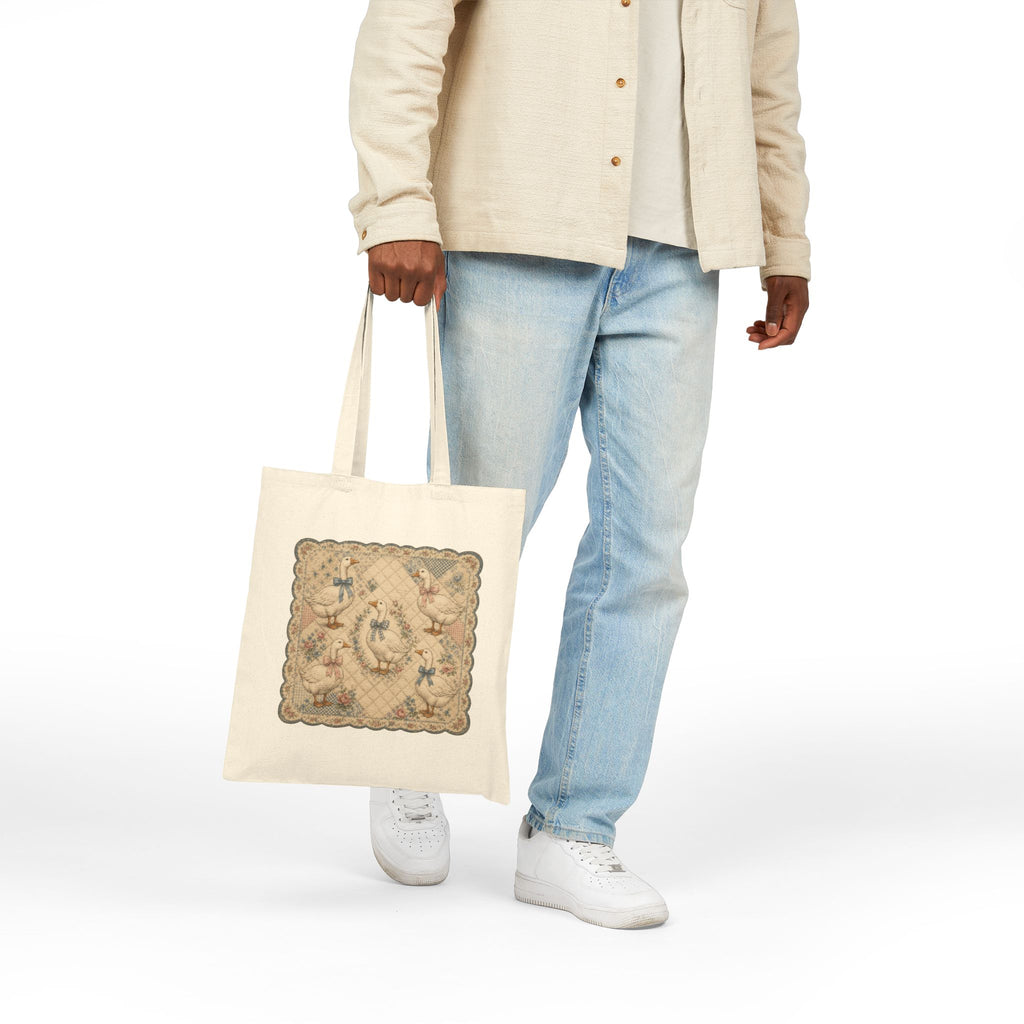 Vintage Geese Quilted Cotton Canvas Tote Bag