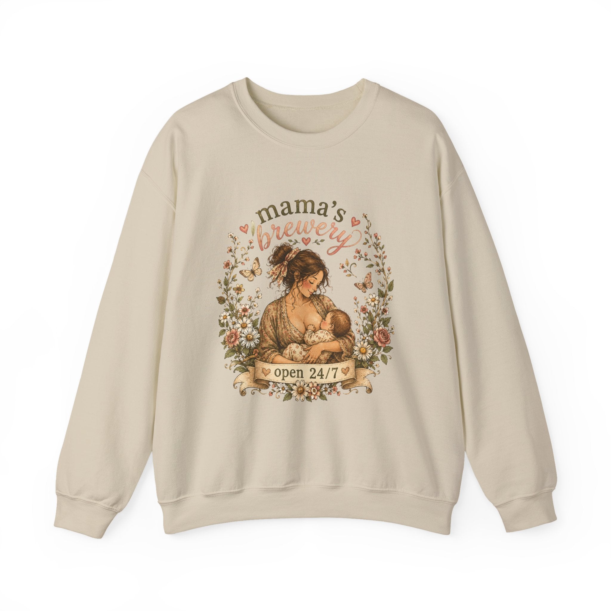 Mama's Brewery Open 24/7 Floral Cottagecore Sweatshirt — Lactating Moms Crewneck