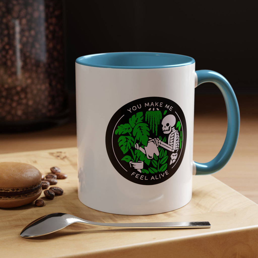 You Make Me Feel Alive Skeleton Watering Plants Accent Coffee Mug
