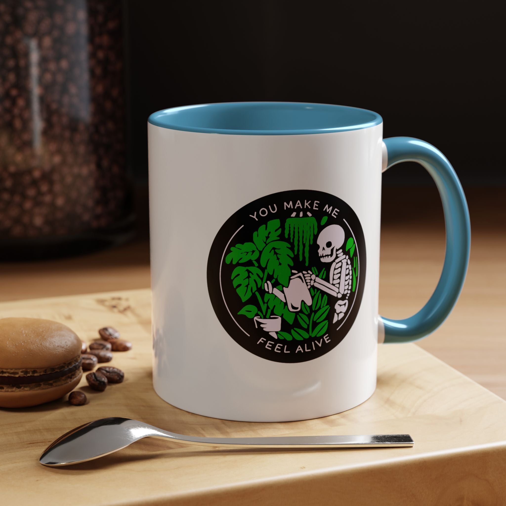You Make Me Feel Alive Skeleton Watering Plants Accent Coffee Mug