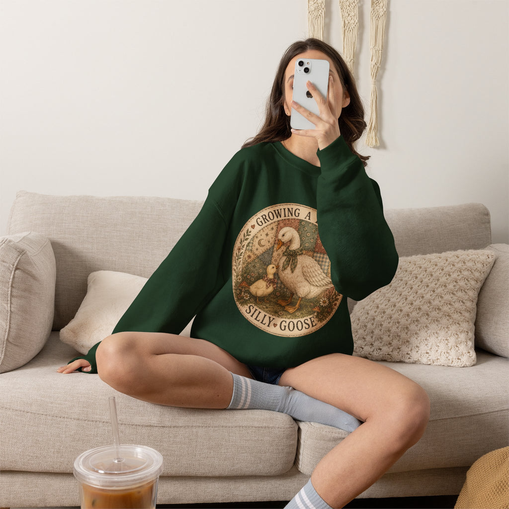 Expectant Mother Crewneck — Vintage Quilted Goose ‘Growing a Silly Little Goose’