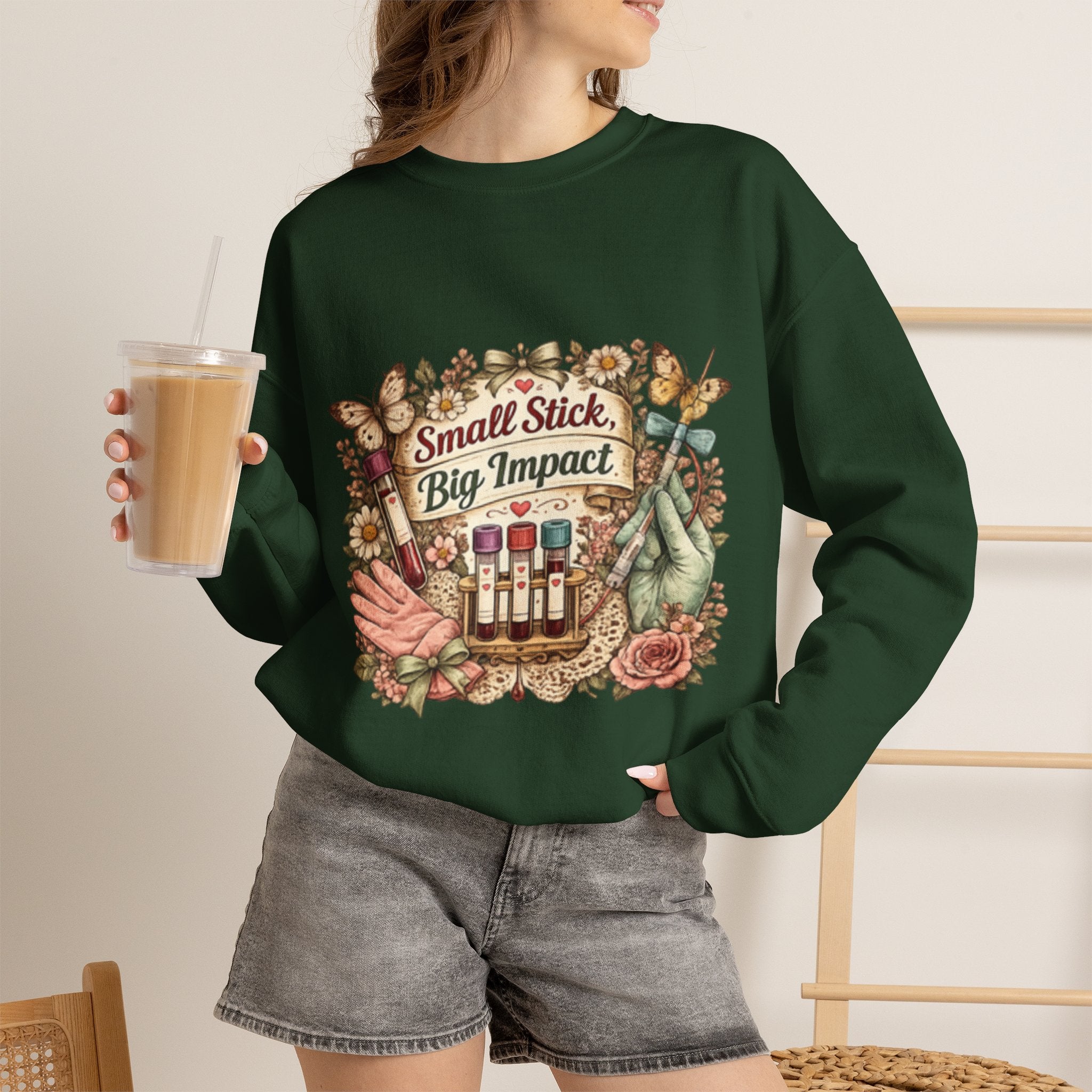 Phlebotomy Crewneck Sweatshirt — "Small Stick, Big Impact"