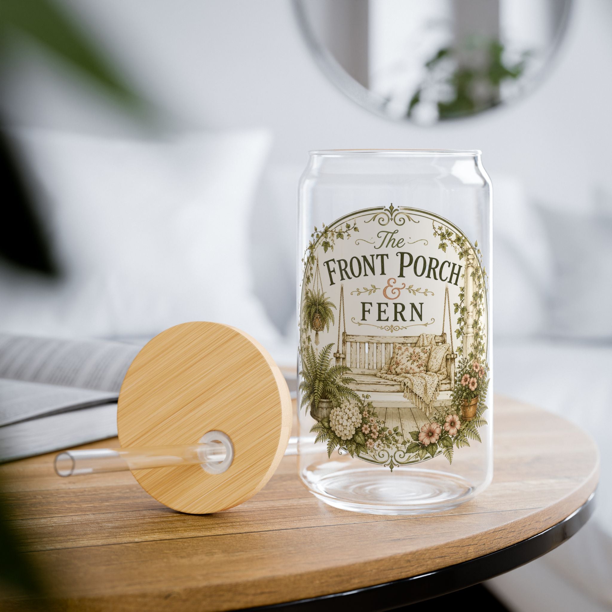 Front Porch and Fern 16oz Sipper Glass with Lid & Straw