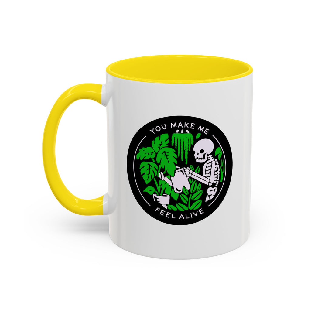 You Make Me Feel Alive Skeleton Watering Plants Accent Coffee Mug