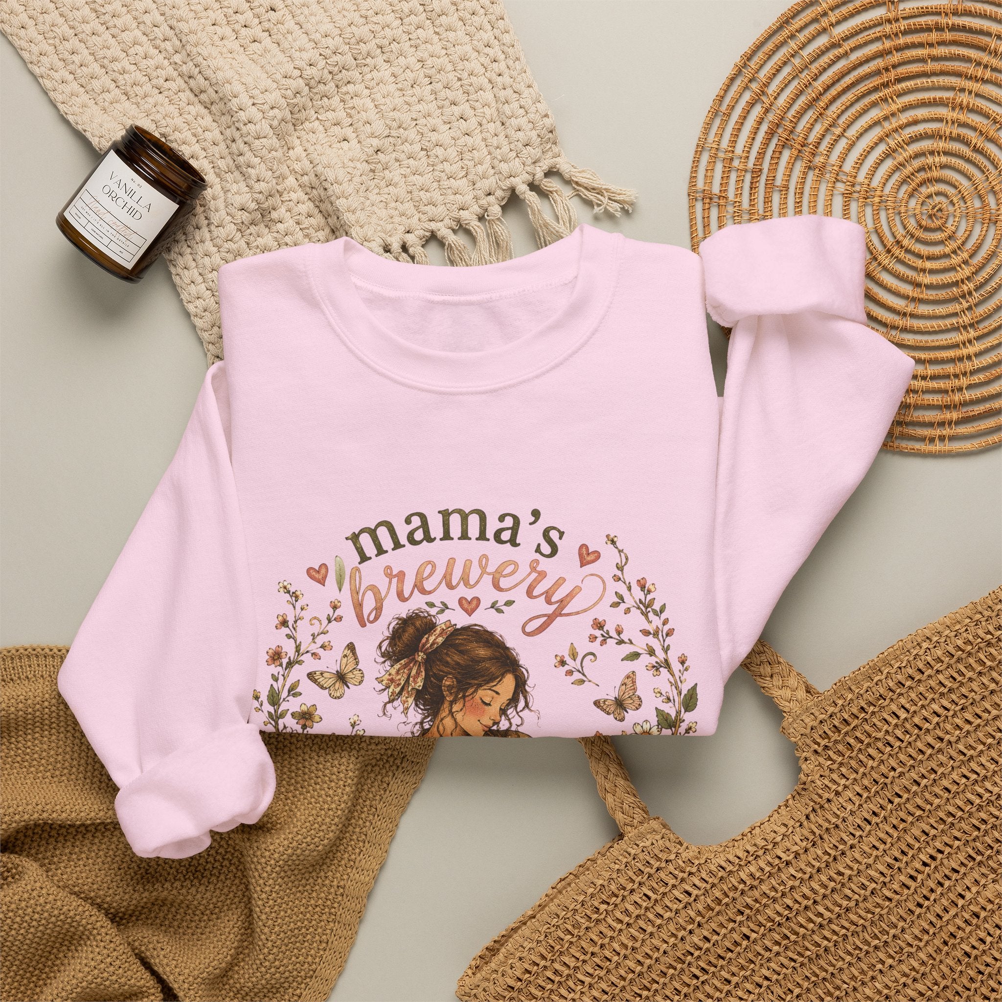 Mama's Brewery Open 24/7 Floral Cottagecore Sweatshirt — Lactating Moms Crewneck