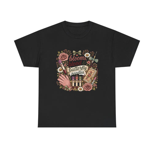 Cottagecore Phlebotomy T-Shirt — "Blooms, Blood, and Butterfly Needles"