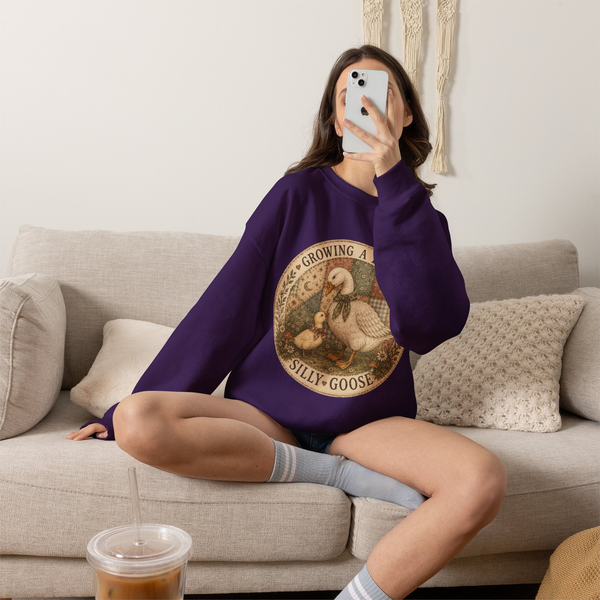 Expectant Mother Crewneck — Vintage Quilted Goose ‘Growing a Silly Little Goose’