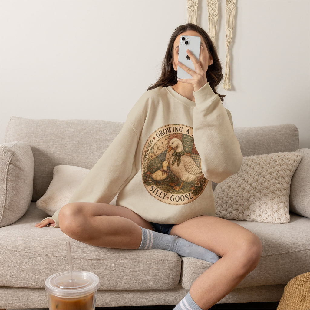 Expectant Mother Crewneck — Vintage Quilted Goose ‘Growing a Silly Little Goose’