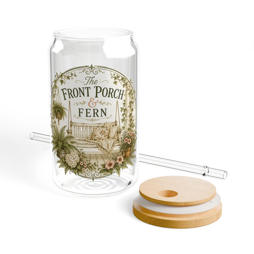 Front Porch and Fern 16oz Sipper Glass with Lid & Straw
