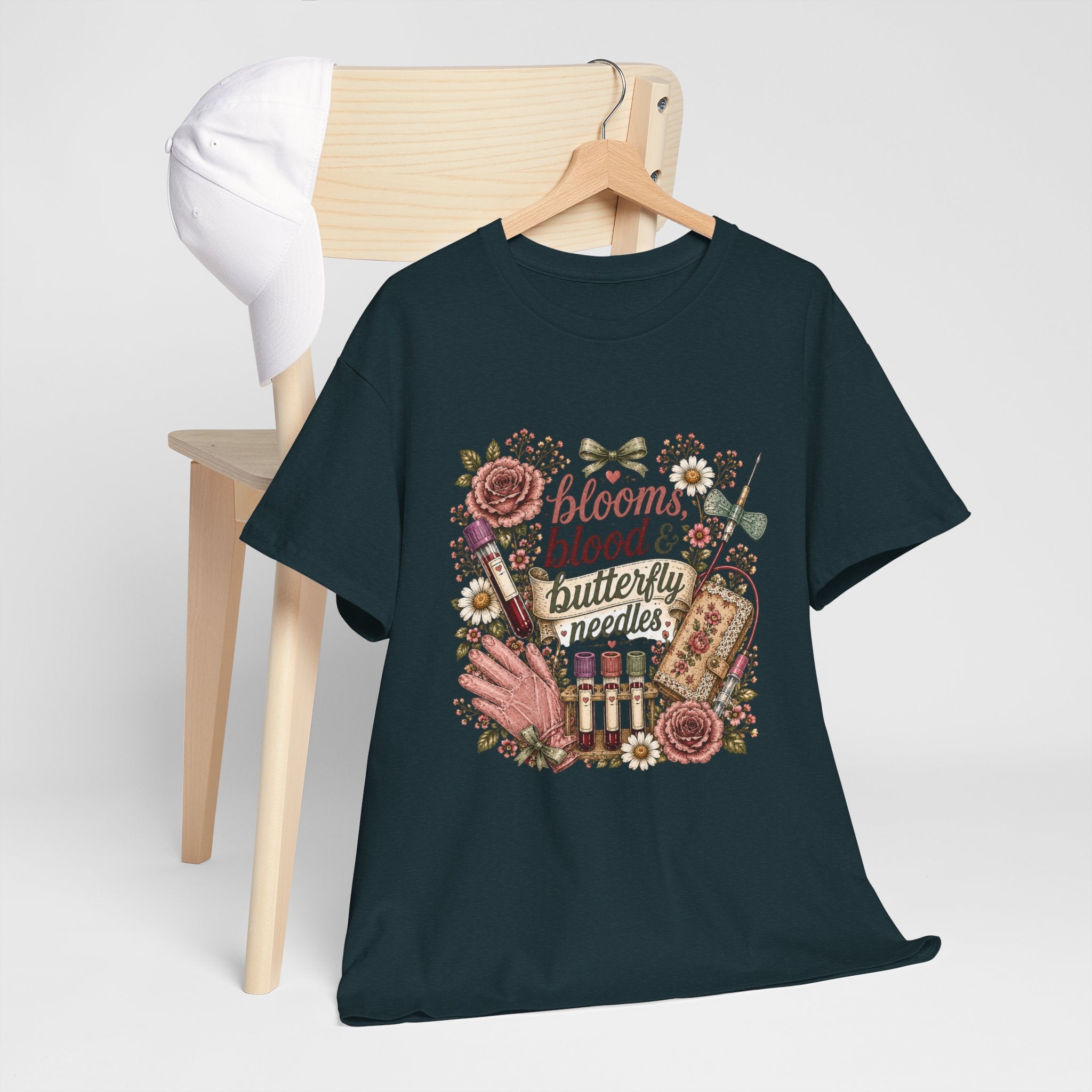 Cottagecore Phlebotomy T-Shirt — "Blooms, Blood, and Butterfly Needles"