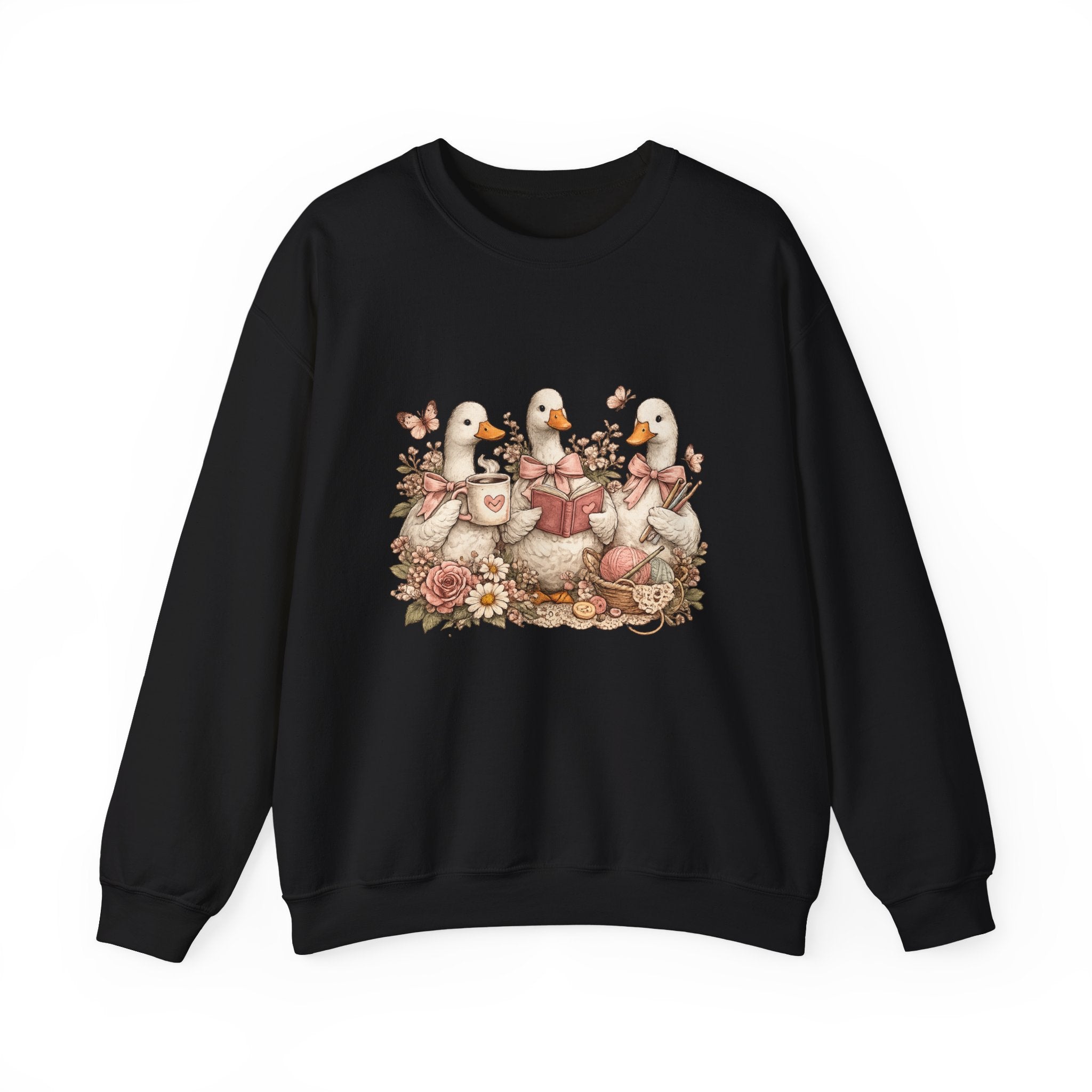 Vintage Geese Crewneck Sweatshirt — Books, Coffee & Crochet Cozy Design