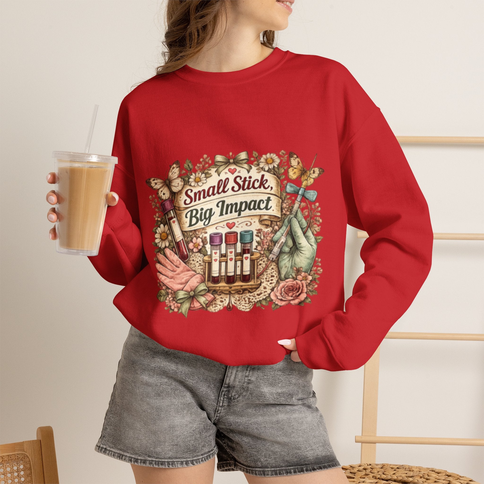 Phlebotomy Crewneck Sweatshirt — "Small Stick, Big Impact"