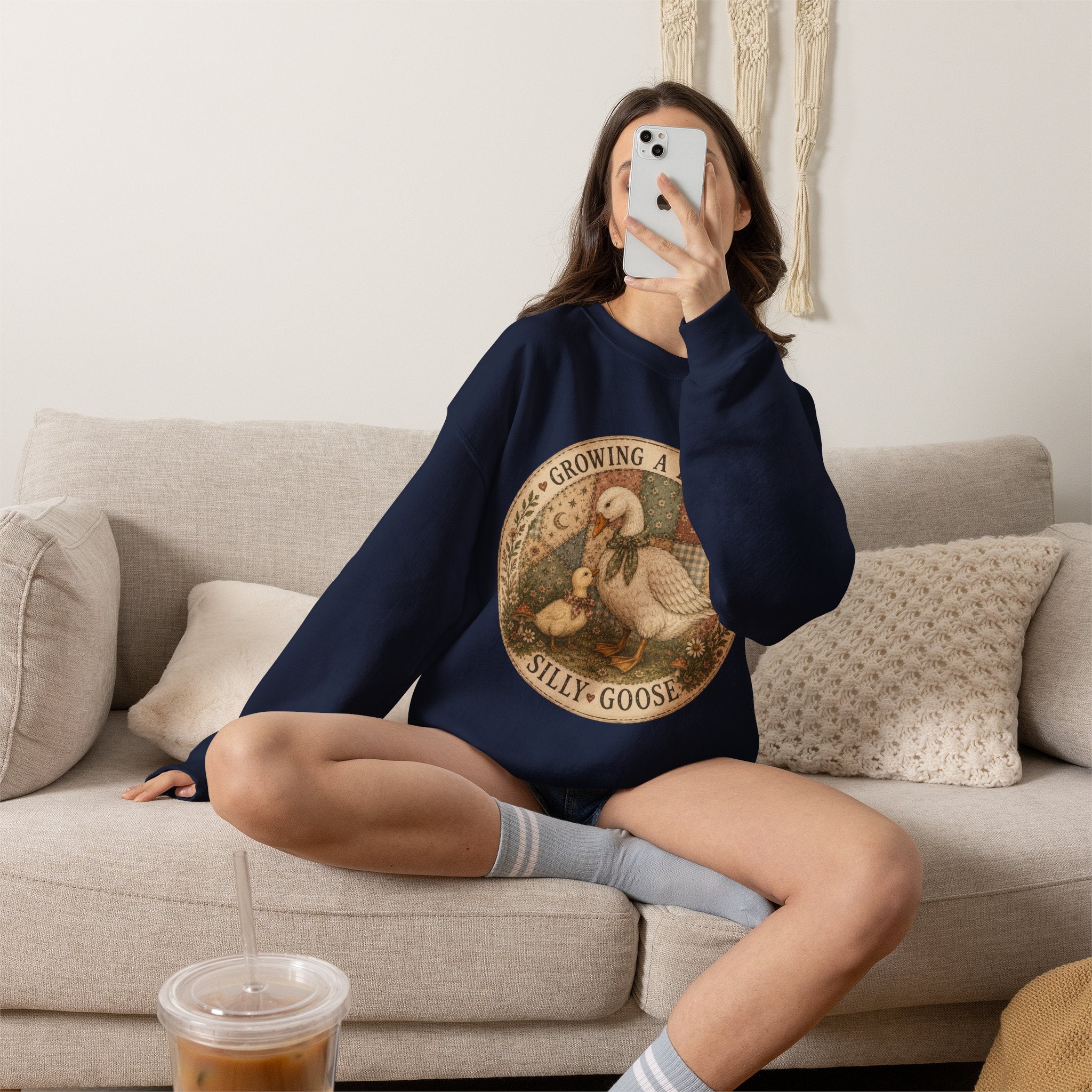 Expectant Mother Crewneck — Vintage Quilted Goose ‘Growing a Silly Little Goose’