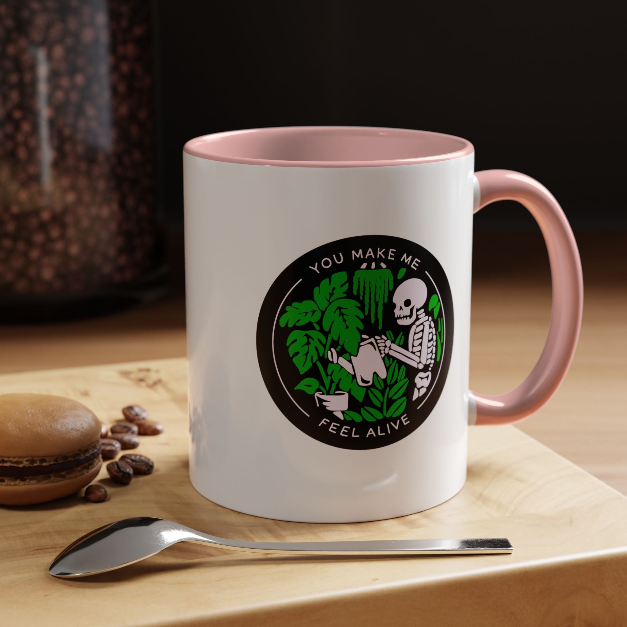 You Make Me Feel Alive Skeleton Watering Plants Accent Coffee Mug