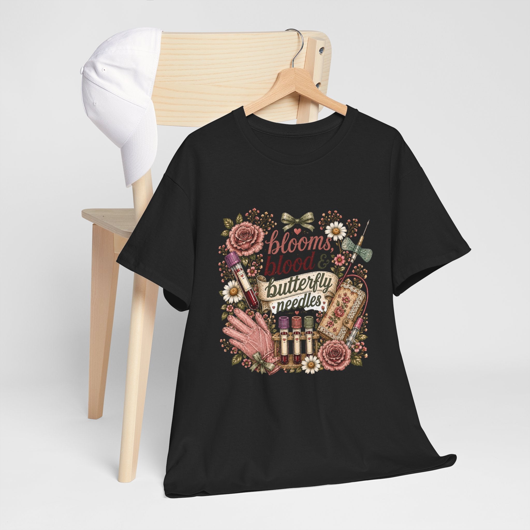 Cottagecore Phlebotomy T-Shirt — "Blooms, Blood, and Butterfly Needles"