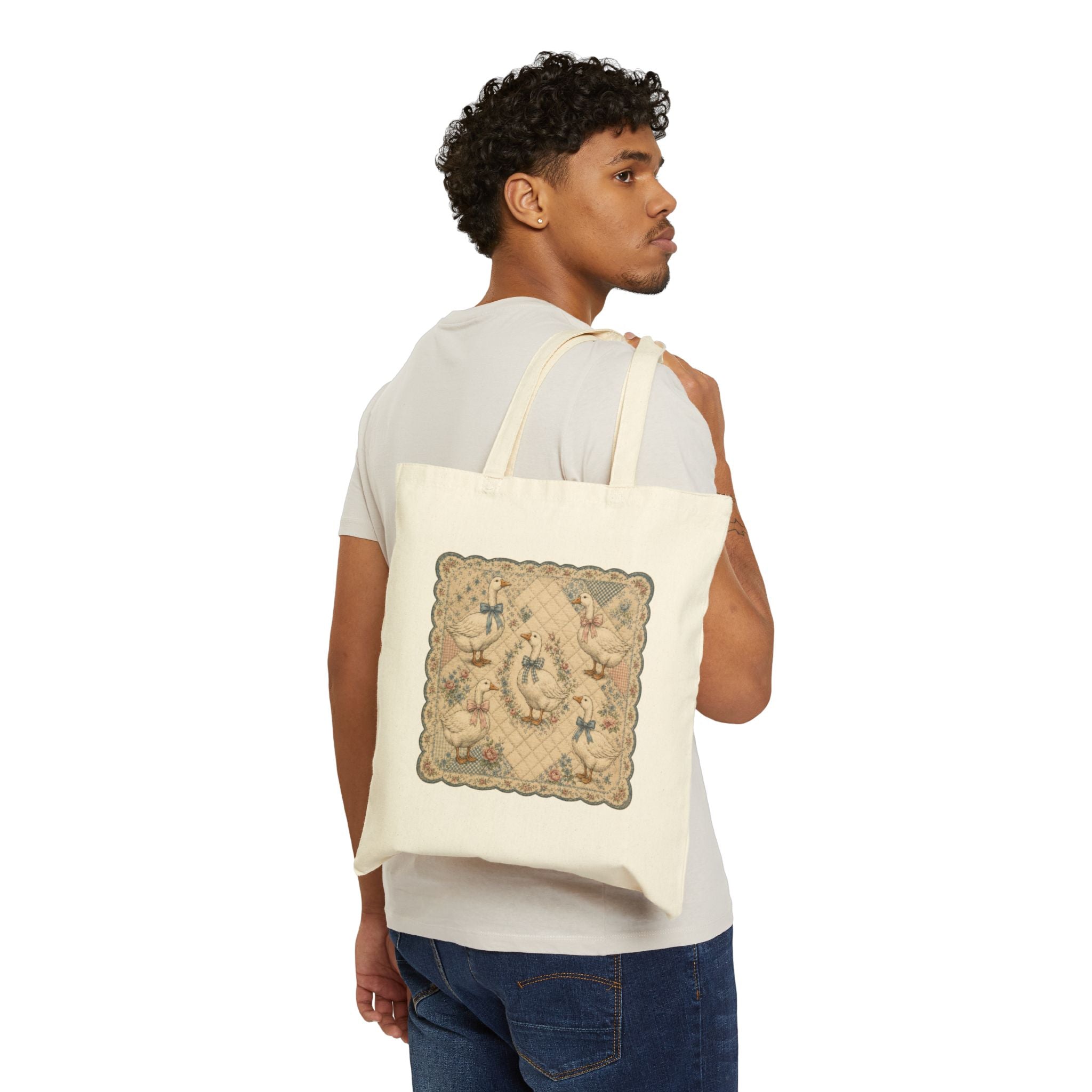 Vintage Geese Quilted Cotton Canvas Tote Bag